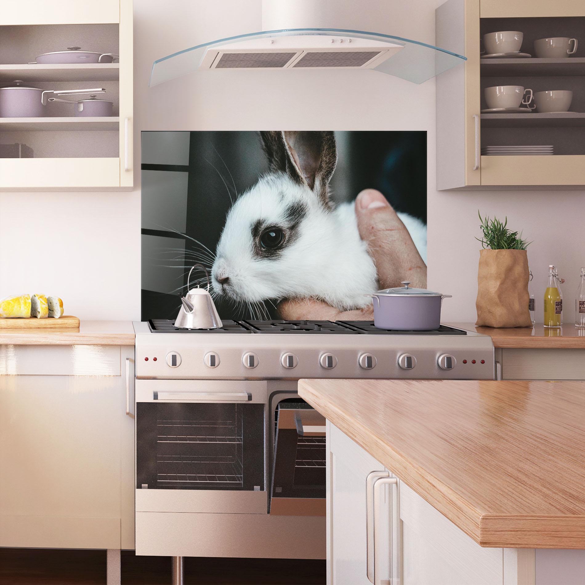 Panou Sticla Bucatarie Holding Cute Bunny mockup 1