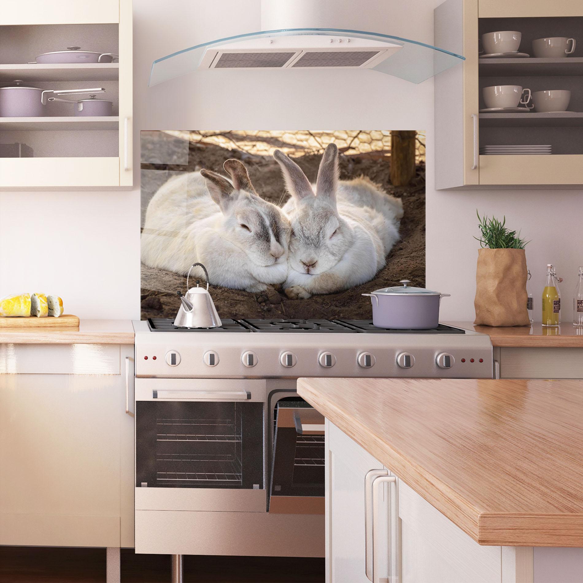 Panou Sticla Bucatarie Light Grey Bunny Sleeping mockup 1