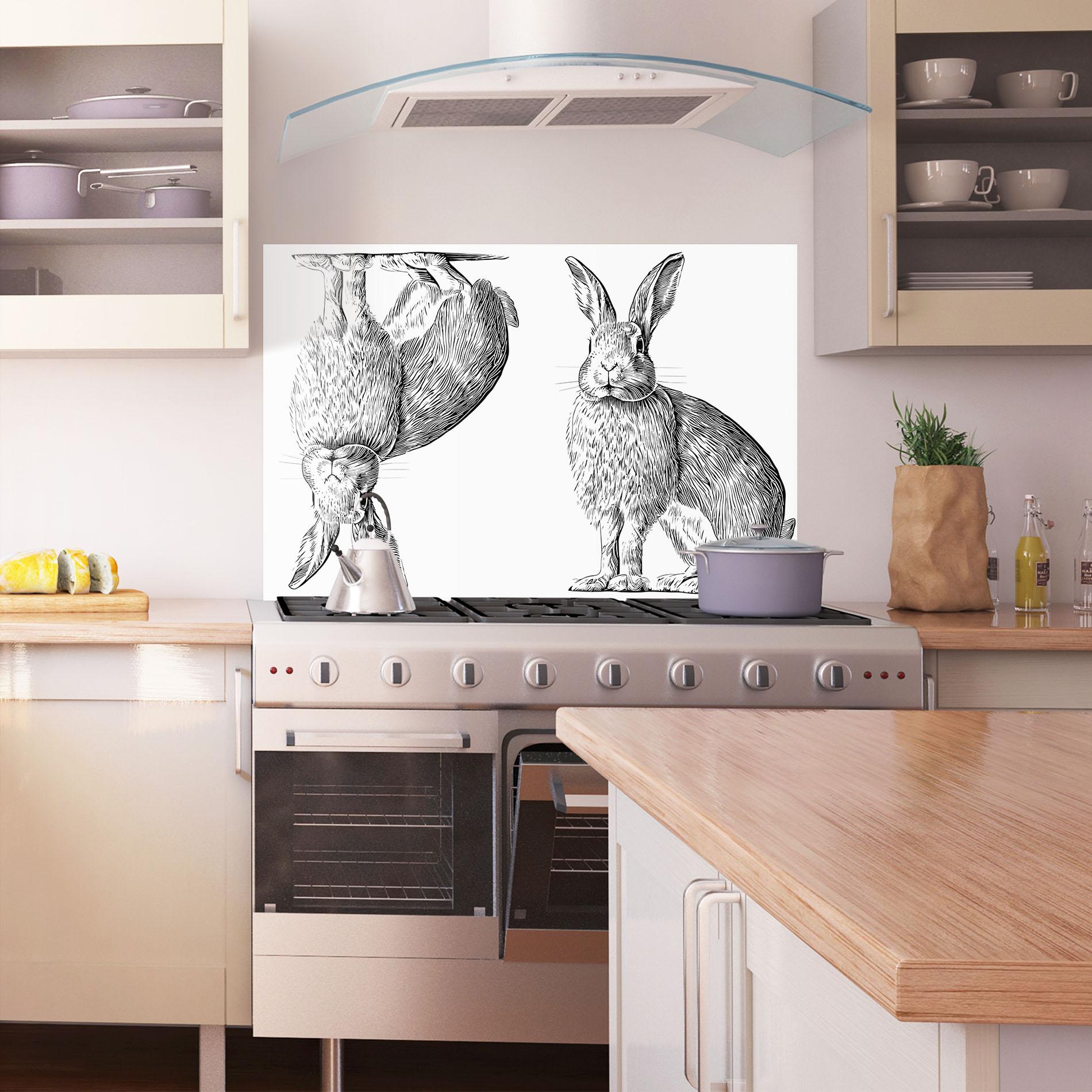 Panou Sticla Bucatarie Rabbit Sketch mockup 1