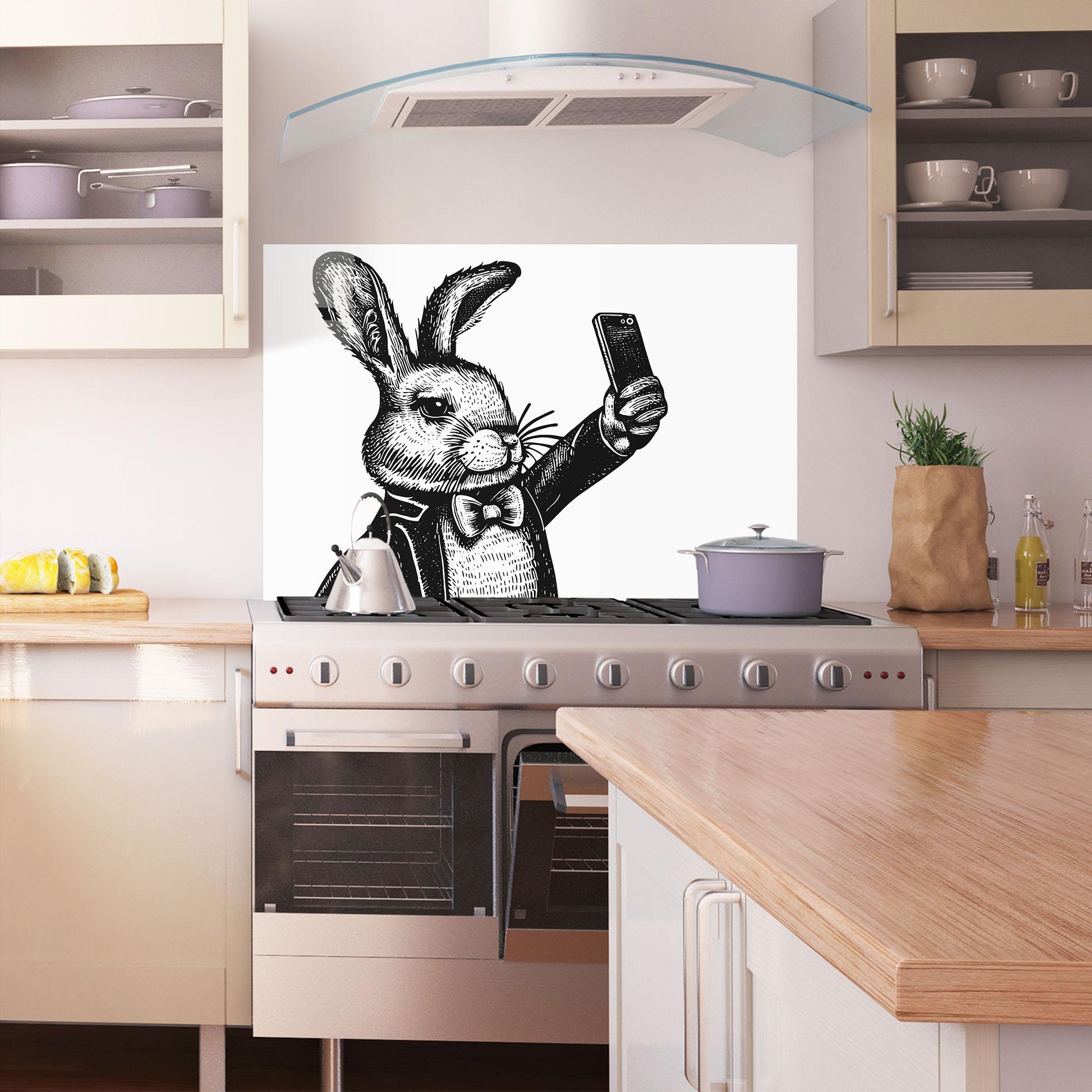 Panou Sticla Bucatarie Selfie Bunny mockup 1