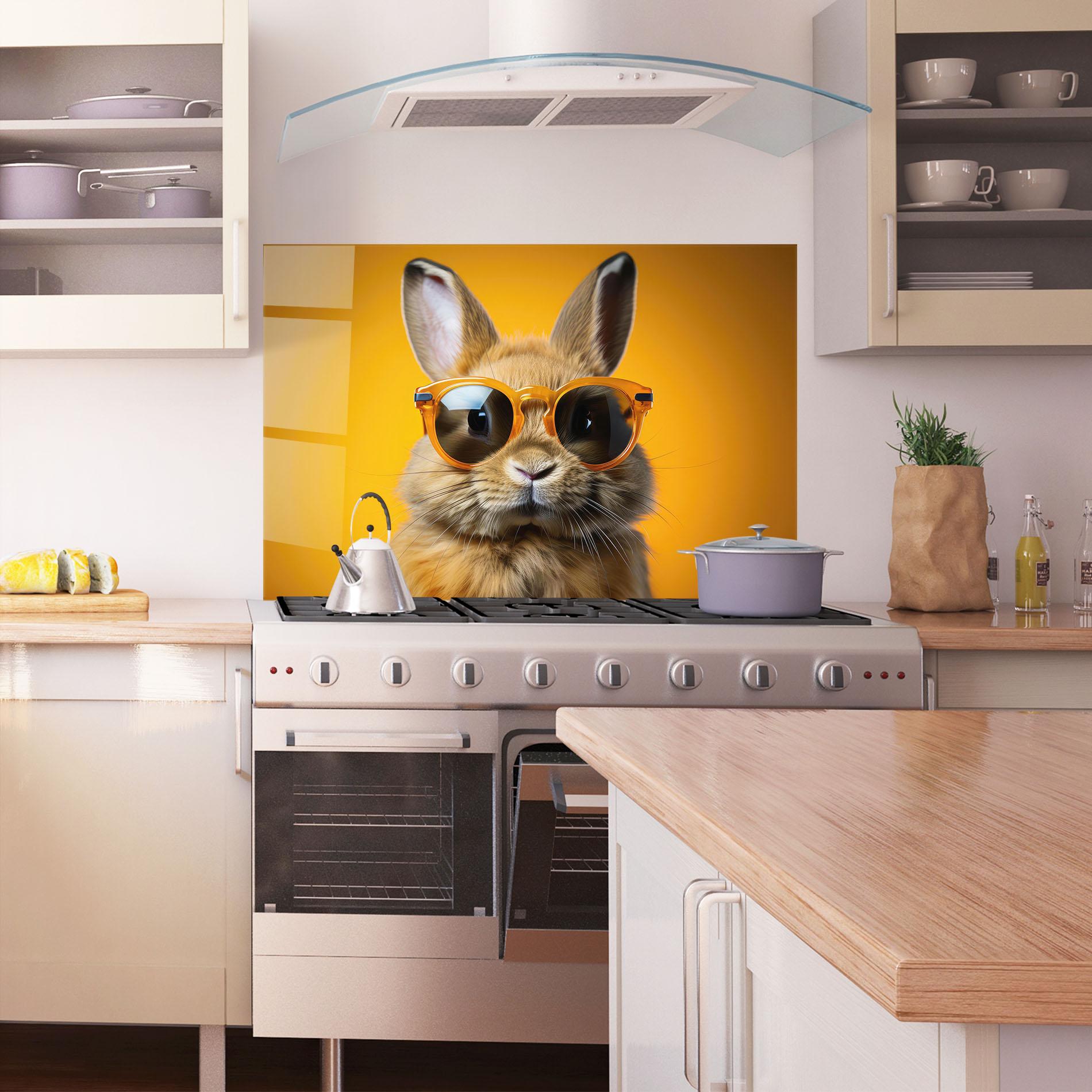Panou Sticla Bucatarie Sunglasses Orange Rabbit mockup 1