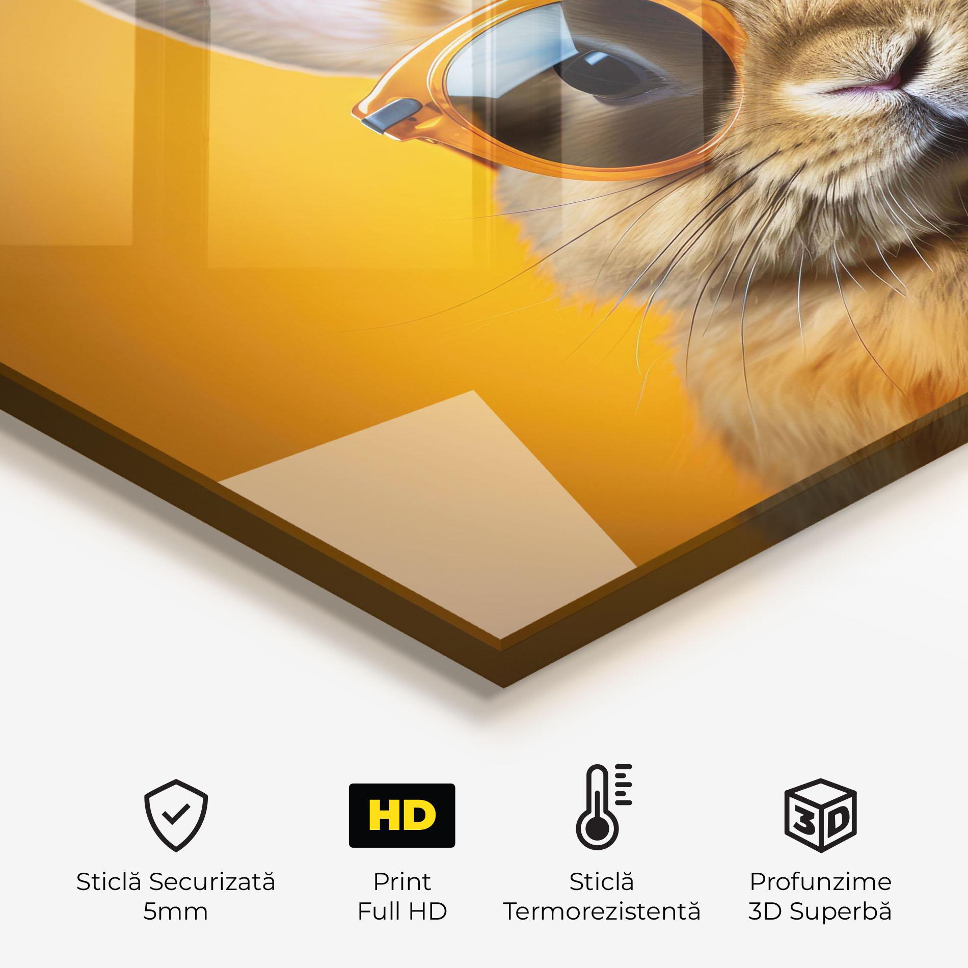 Panou Sticla Bucatarie Sunglasses Orange Rabbit mockup 2