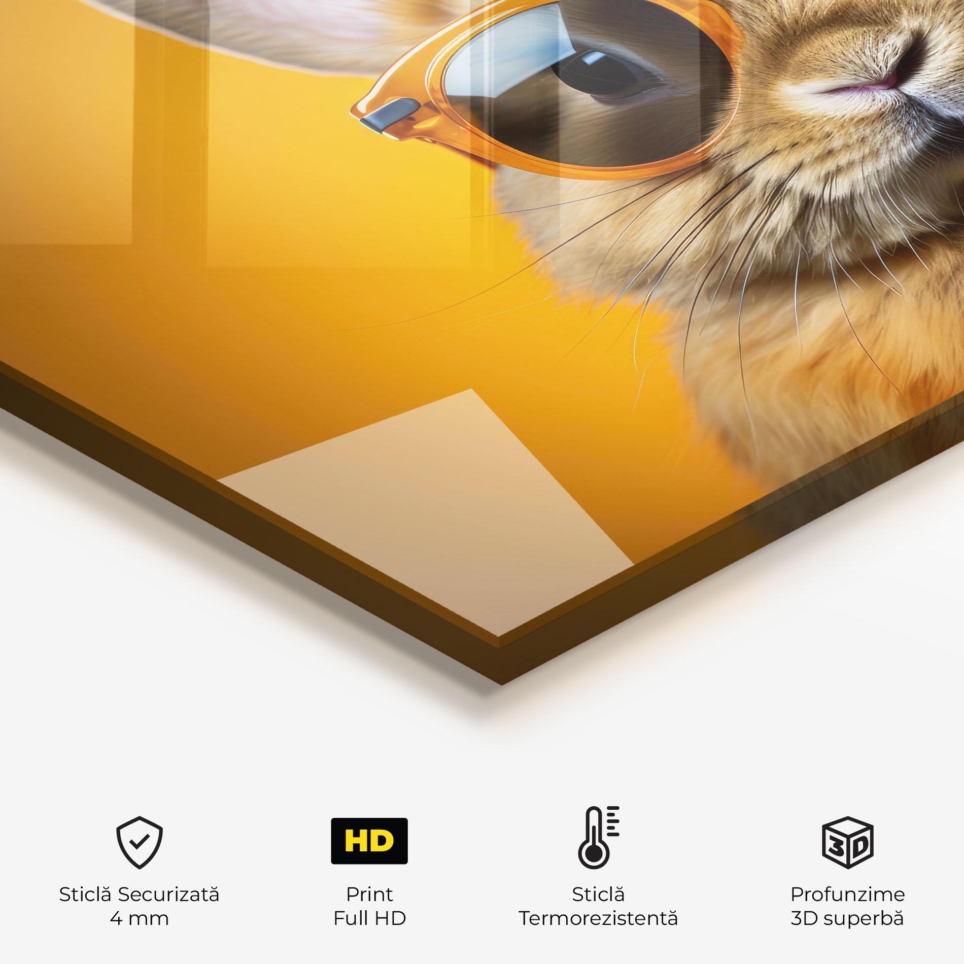 Panou Sticla Bucatarie Sunglasses Orange Rabbit mockup 2