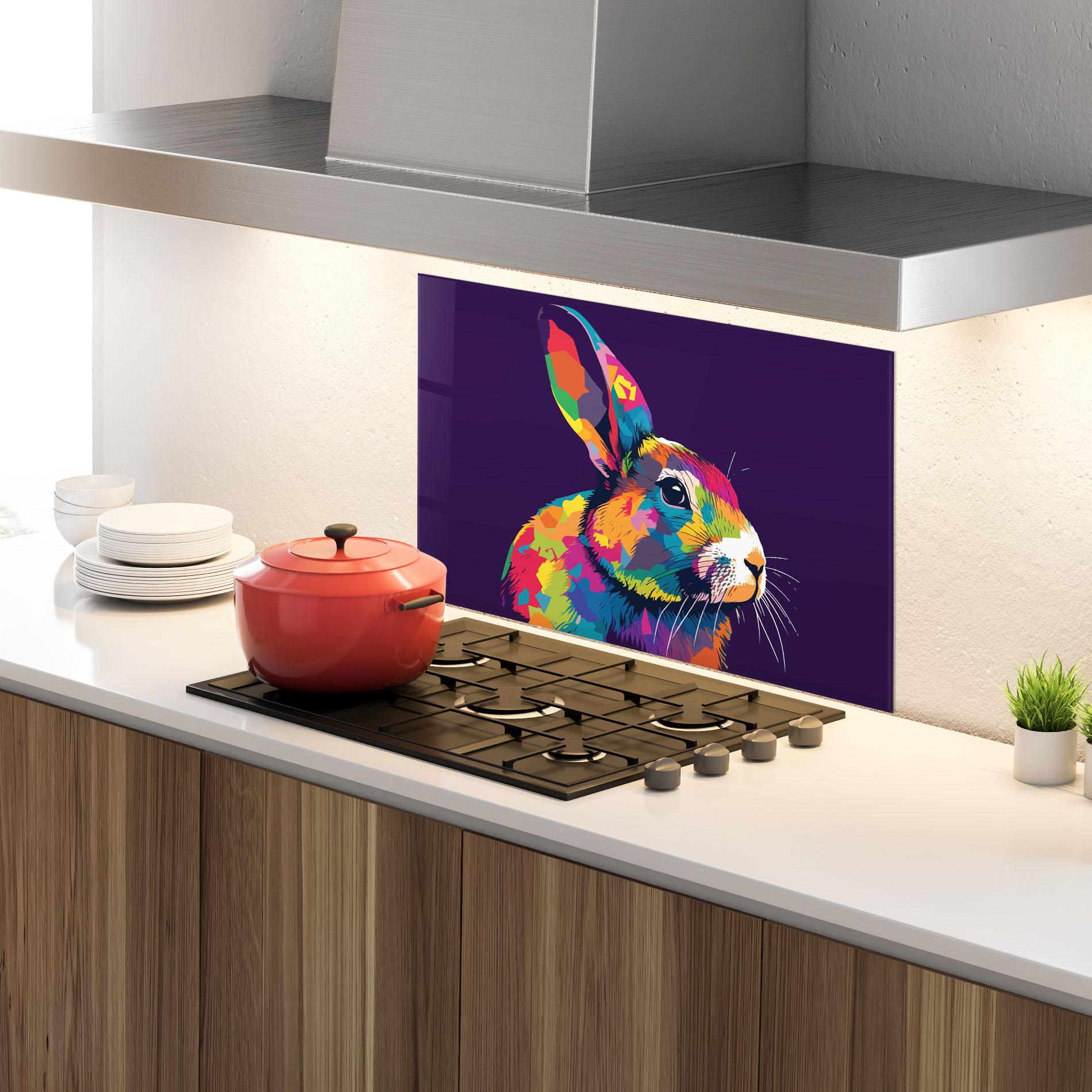 Panou Sticla Bucatarie Bunny On Purple mockup 4