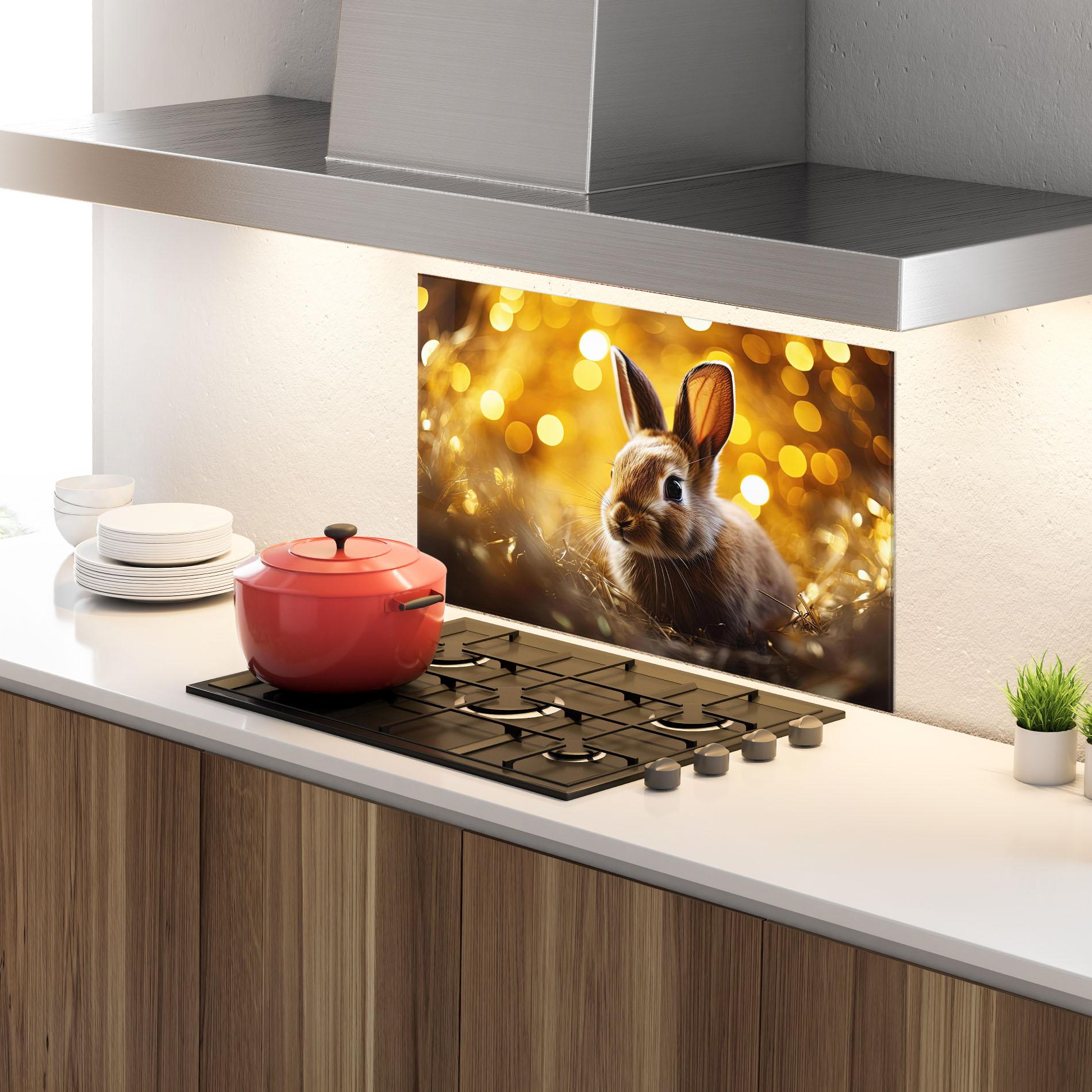 Panou Sticla Bucatarie Gold Lights Bunny mockup 4
