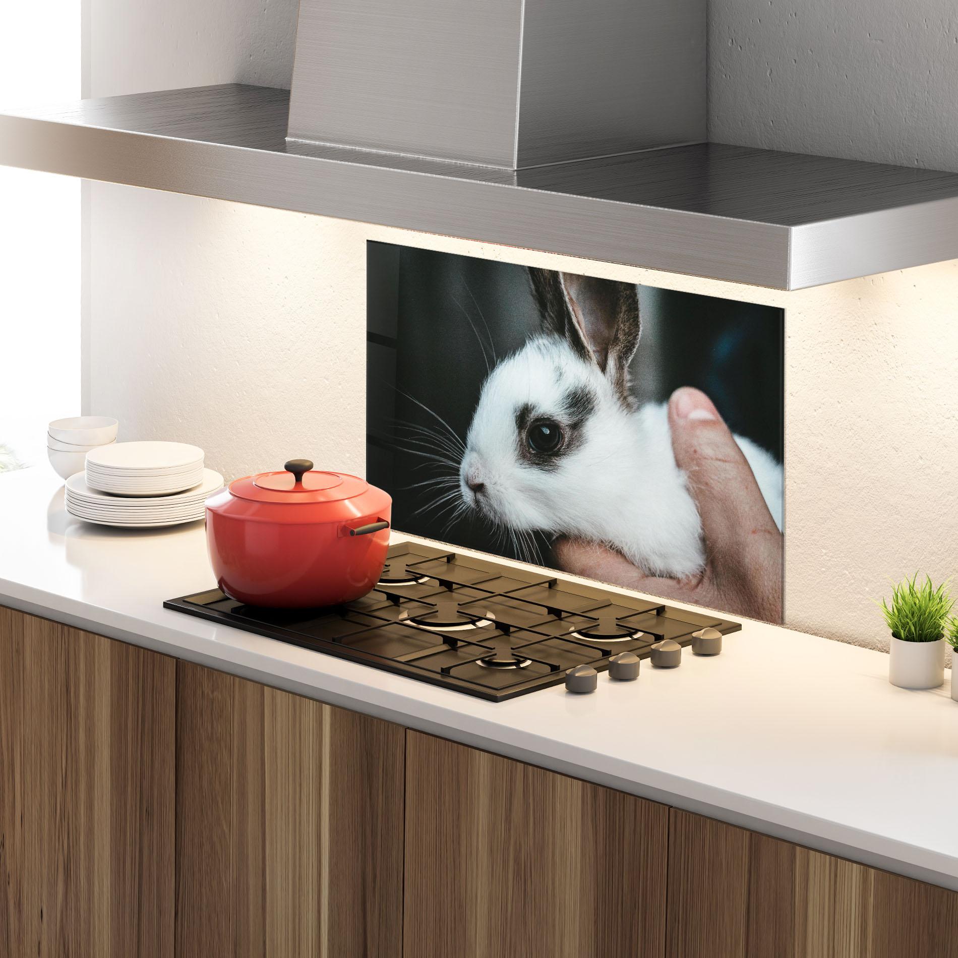 Panou Sticla Bucatarie Holding Cute Bunny mockup 4