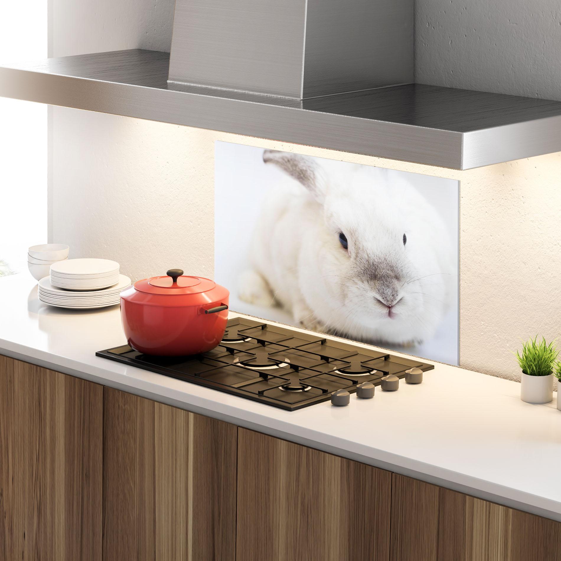 Panou Sticla Bucatarie Light Grey Bunny mockup 4