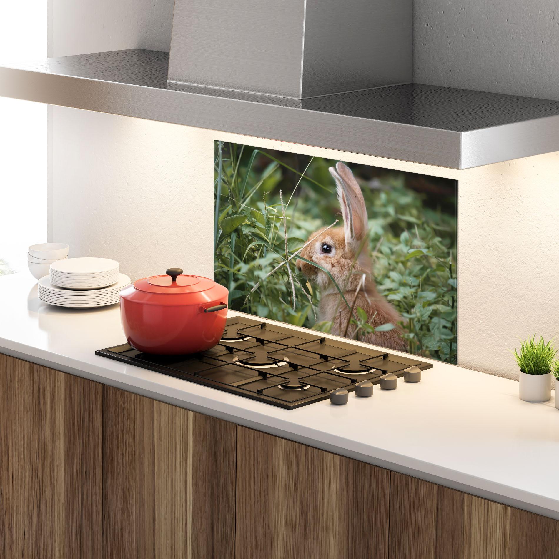 Panou Sticla Bucatarie Orange Bunny Hunting mockup 4