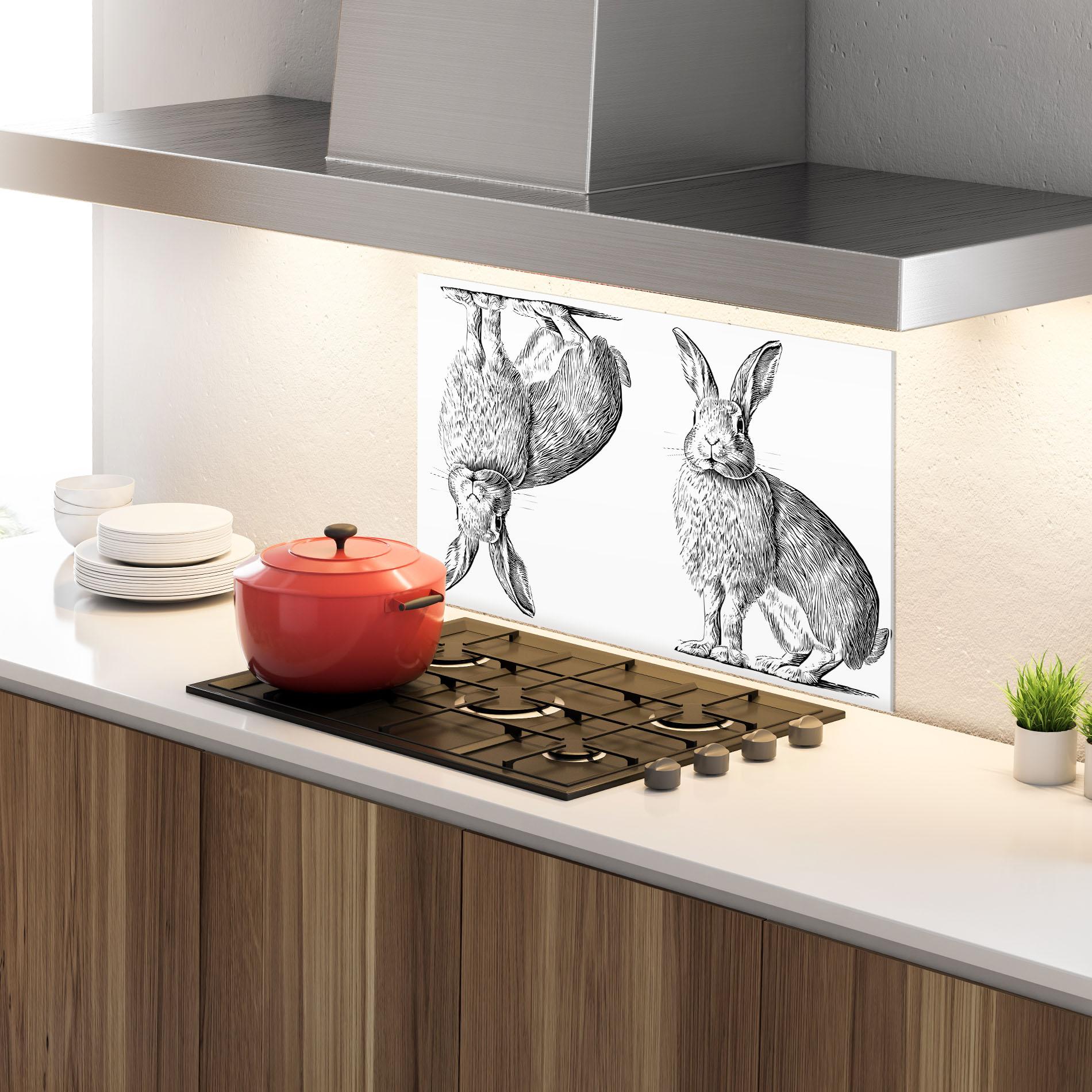 Panou Sticla Bucatarie Rabbit Sketch mockup 4