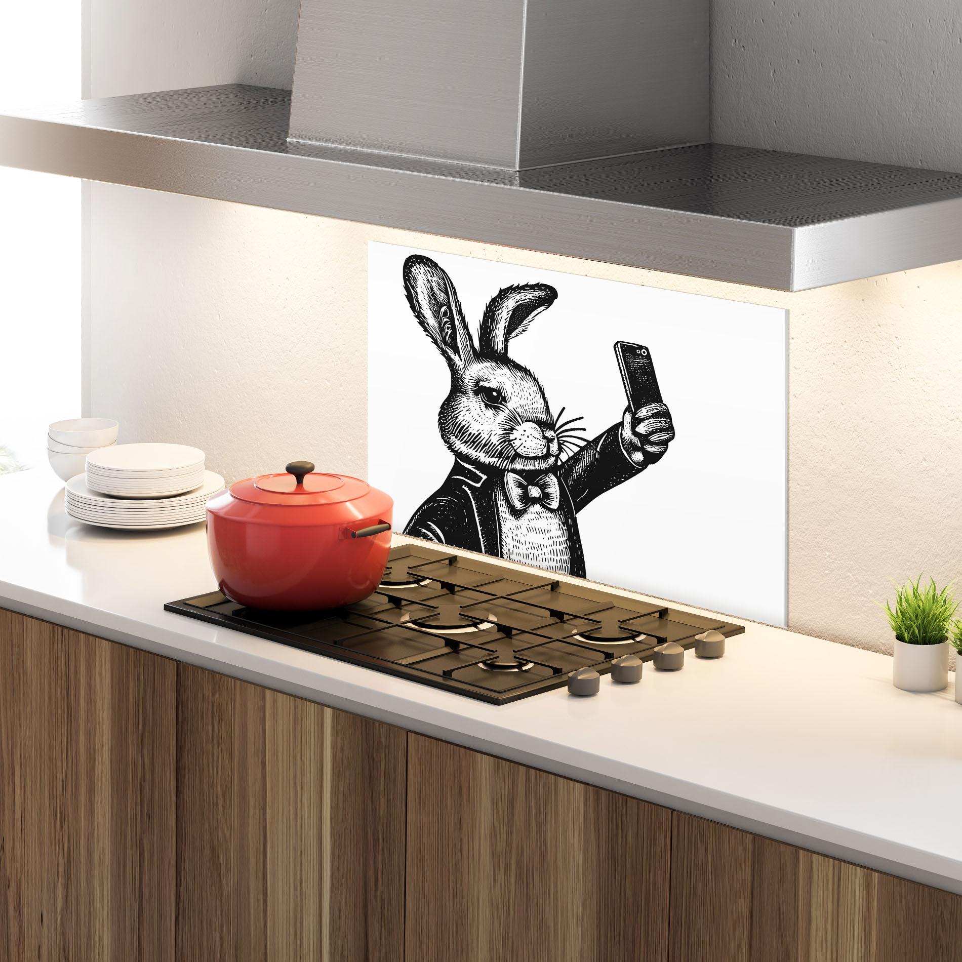 Panou Sticla Bucatarie Selfie Bunny mockup 4