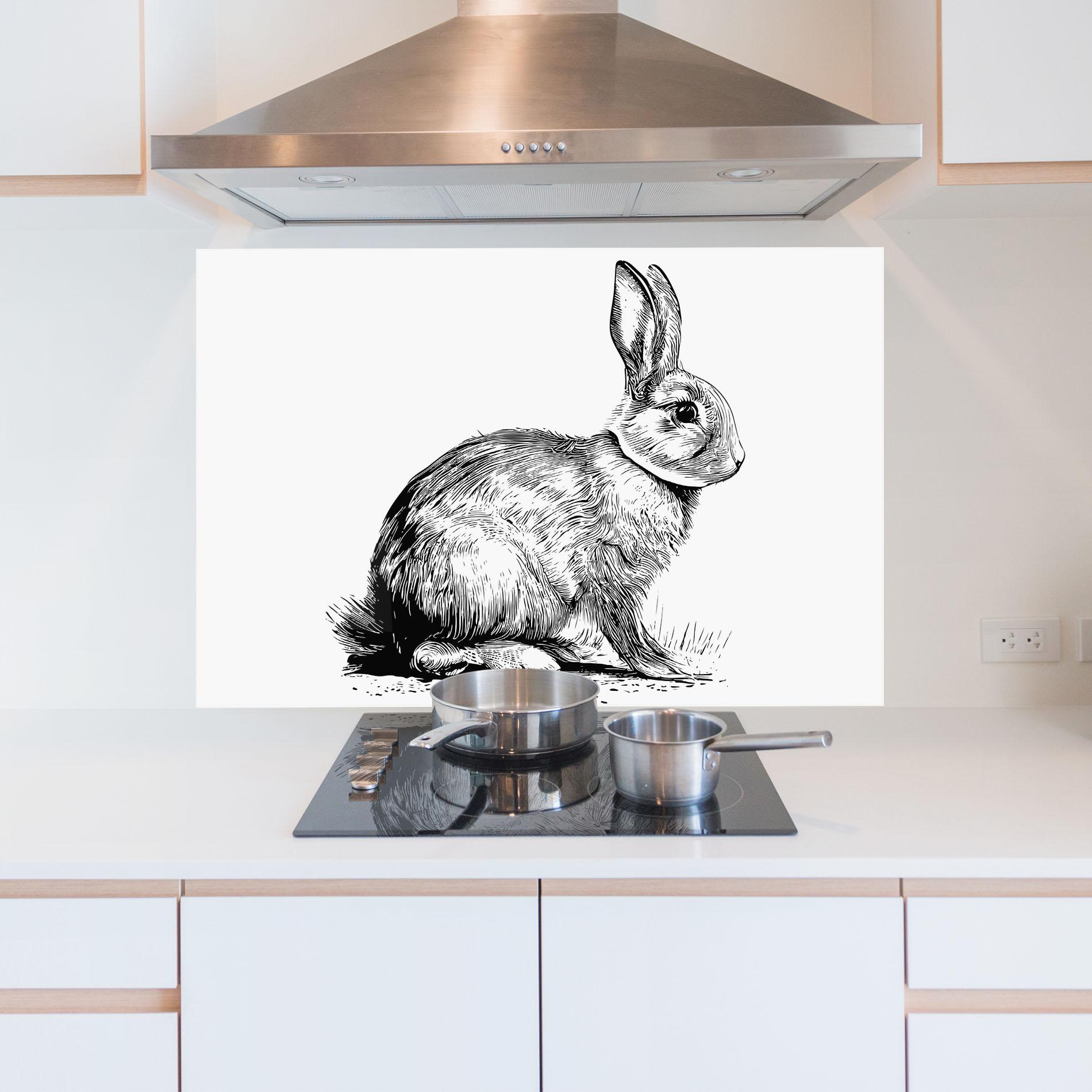Panou Sticla Bucatarie Bunny Black Lines mockup 5