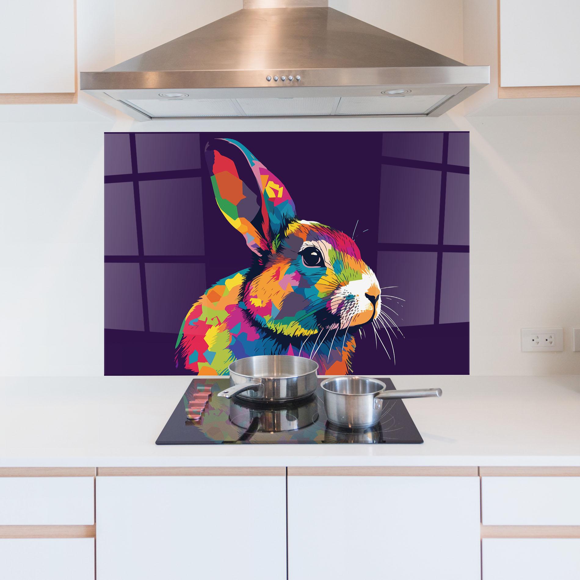 Panou Sticla Bucatarie Bunny On Purple mockup 5