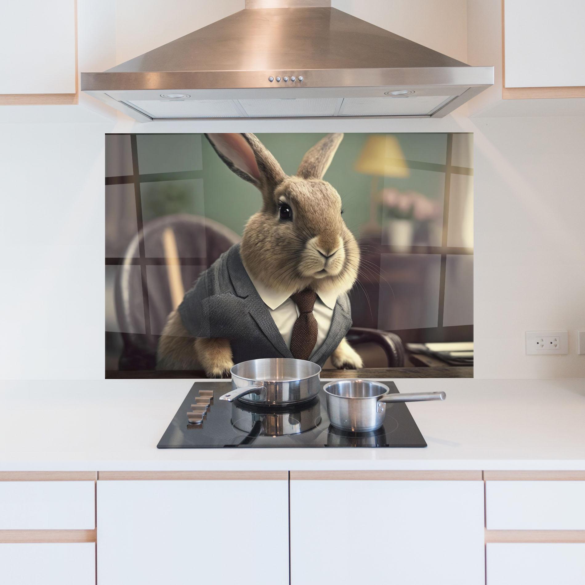 Panou Sticla Bucatarie Business Suit Bunny mockup 5