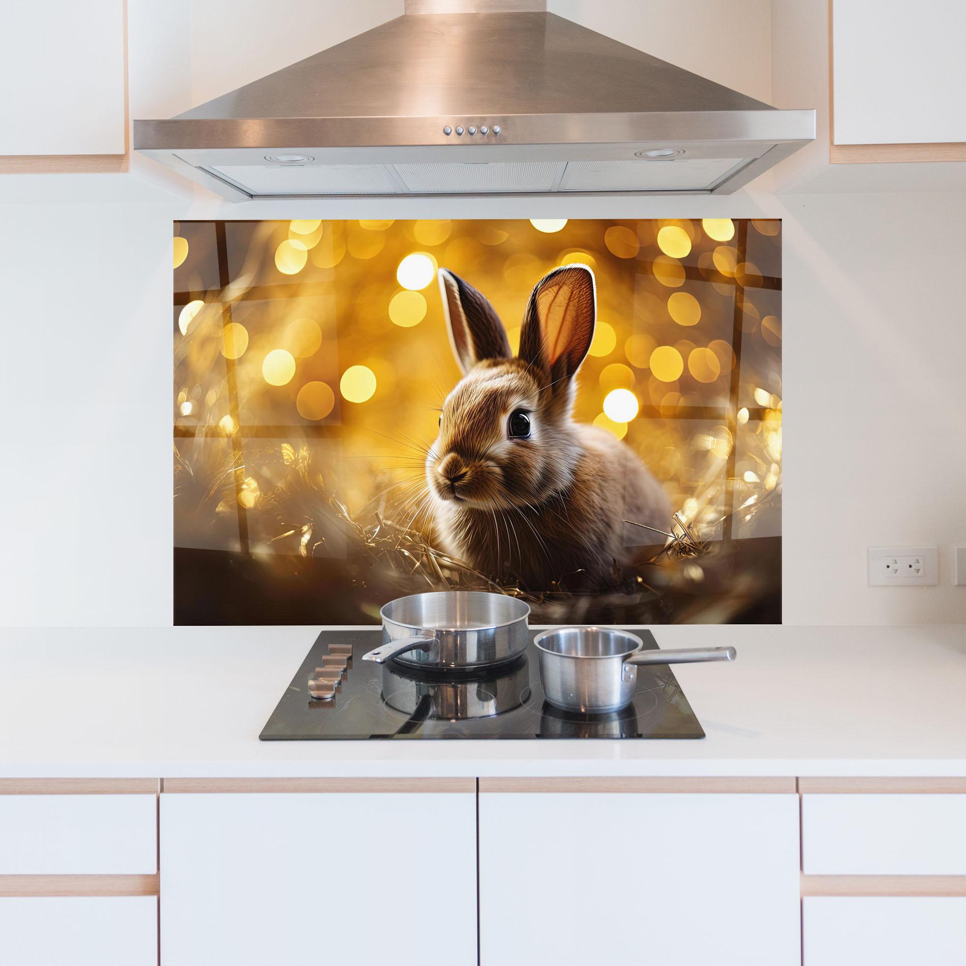 Panou Sticla Bucatarie Gold Lights Bunny mockup 5