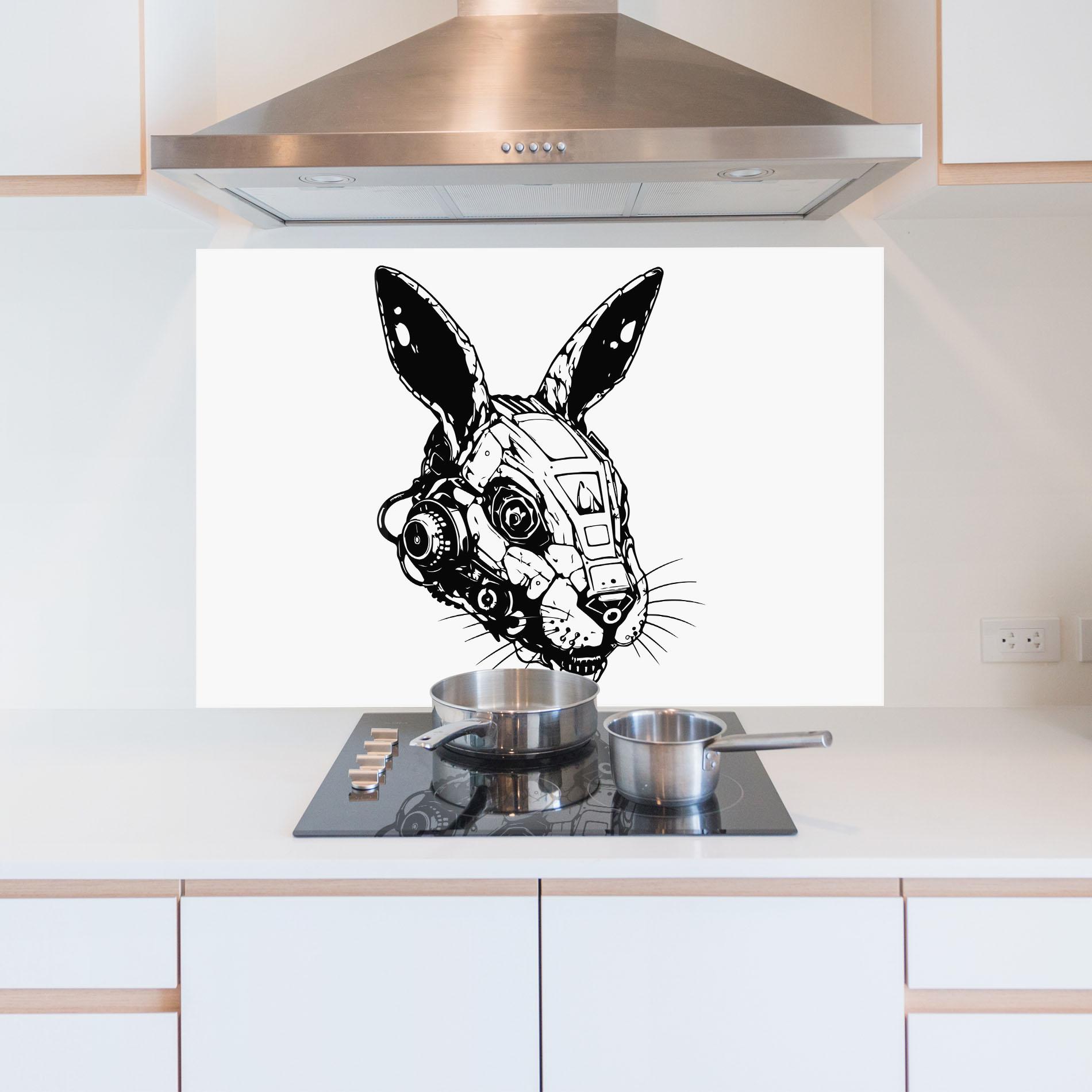 Panou Sticla Bucatarie Rabbit Cyborg mockup 5