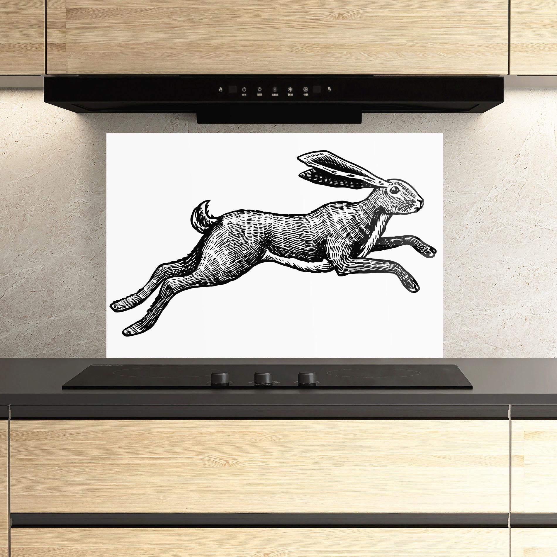Panou Sticla Bucatarie Black Line Bunny mockup 3