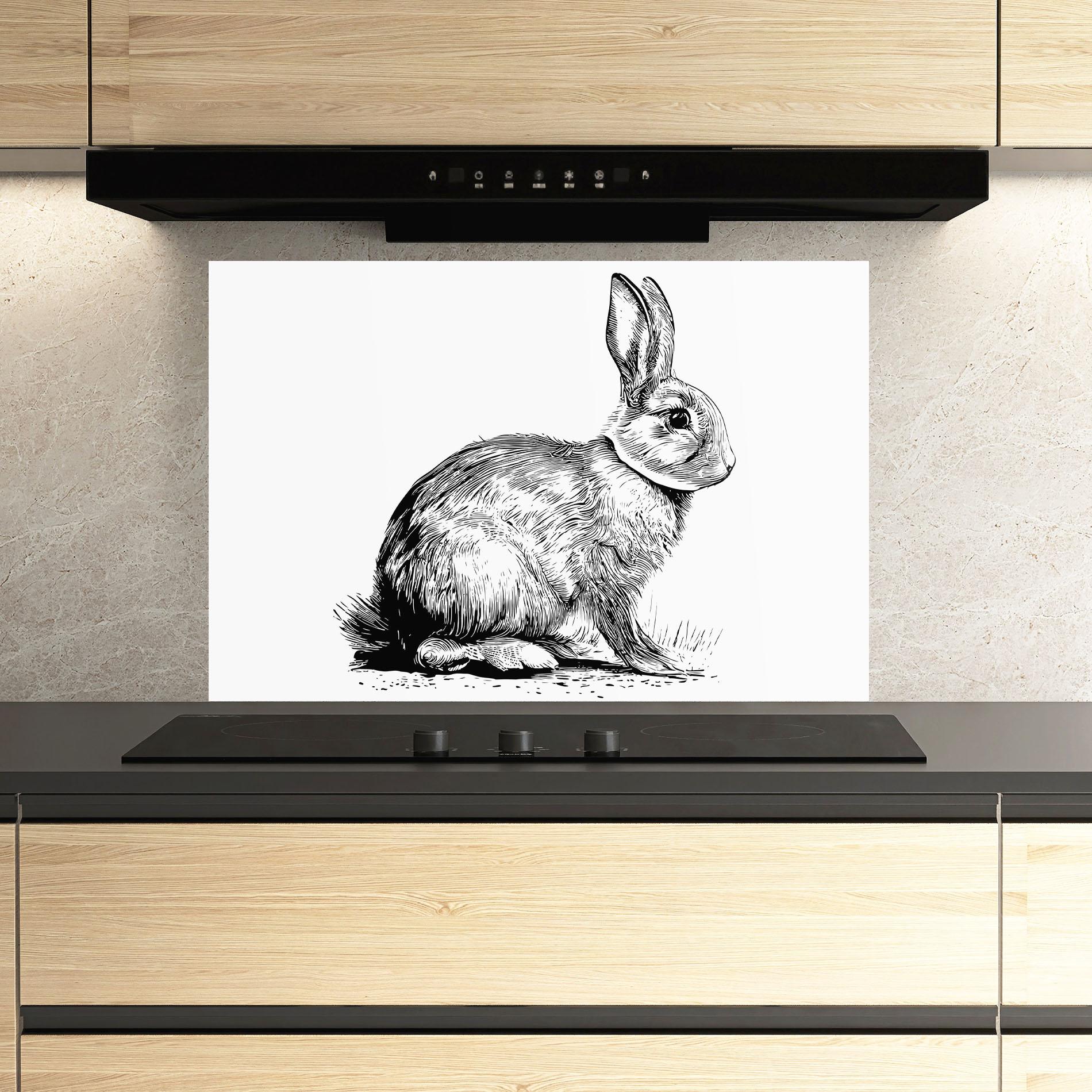 Panou Sticla Bucatarie Bunny Black Lines mockup 3