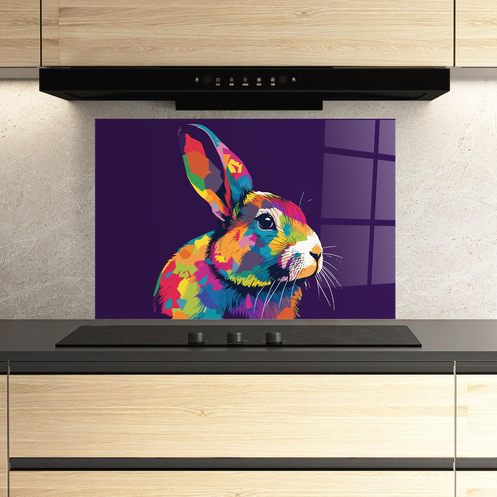 Panou Sticla Bucatarie Bunny On Purple mockup 3