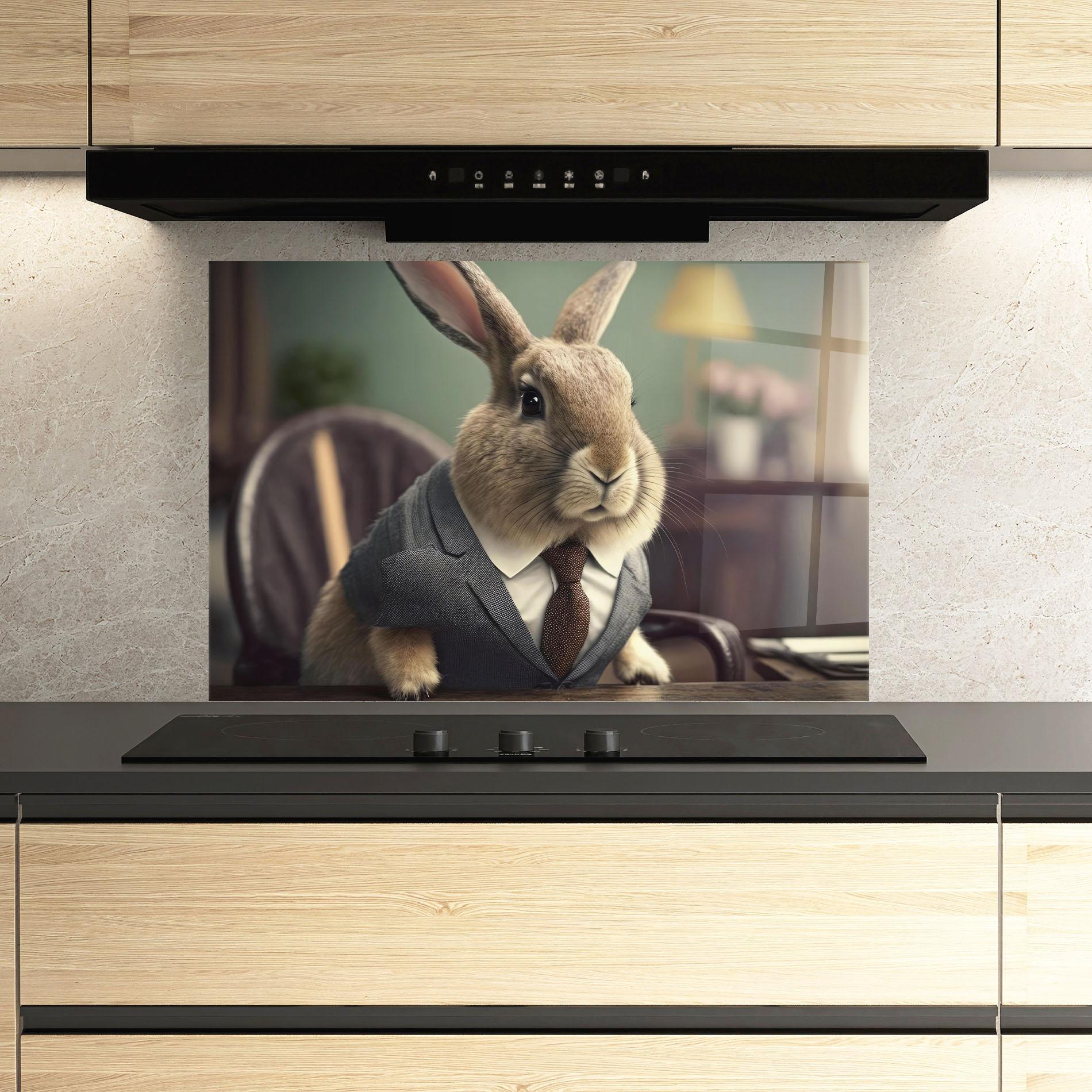 Panou Sticla Bucatarie Business Suit Bunny mockup 3