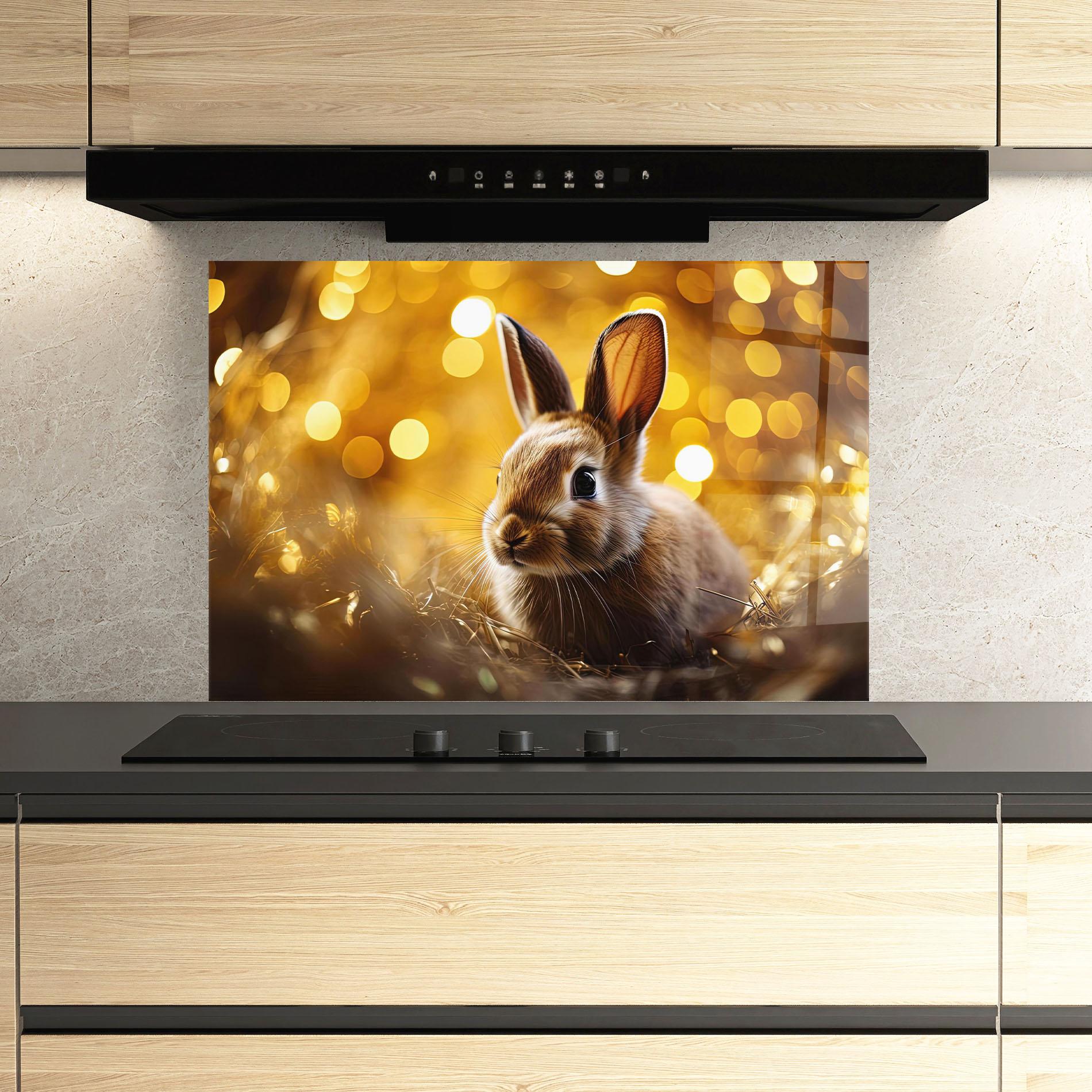 Panou Sticla Bucatarie Gold Lights Bunny mockup 3