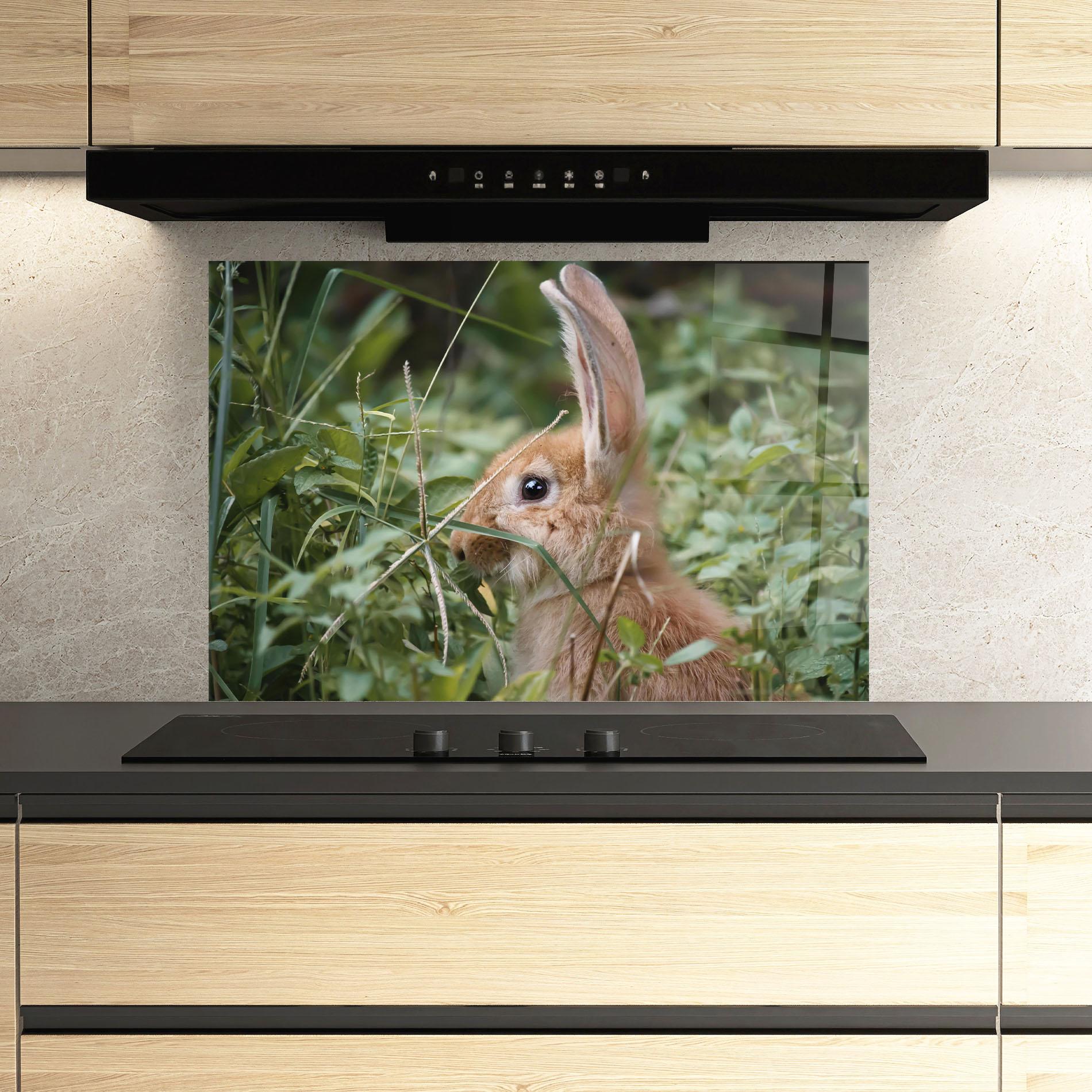 Panou Sticla Bucatarie Orange Bunny Hunting mockup 3