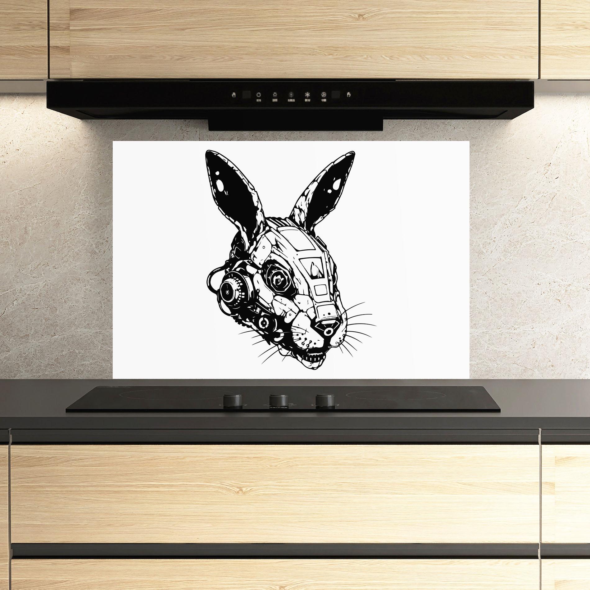 Panou Sticla Bucatarie Rabbit Cyborg mockup 3