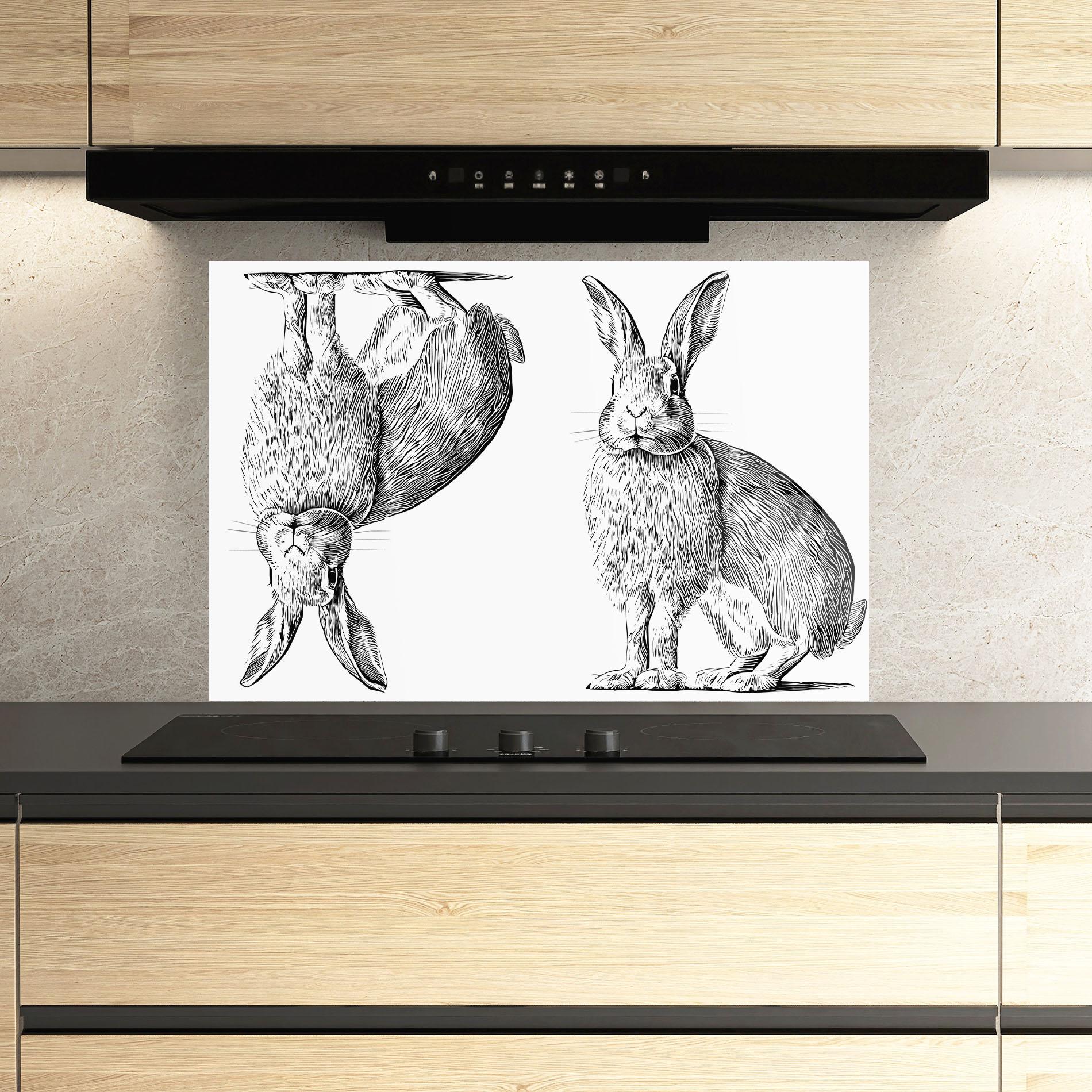 Panou Sticla Bucatarie Rabbit Sketch mockup 3