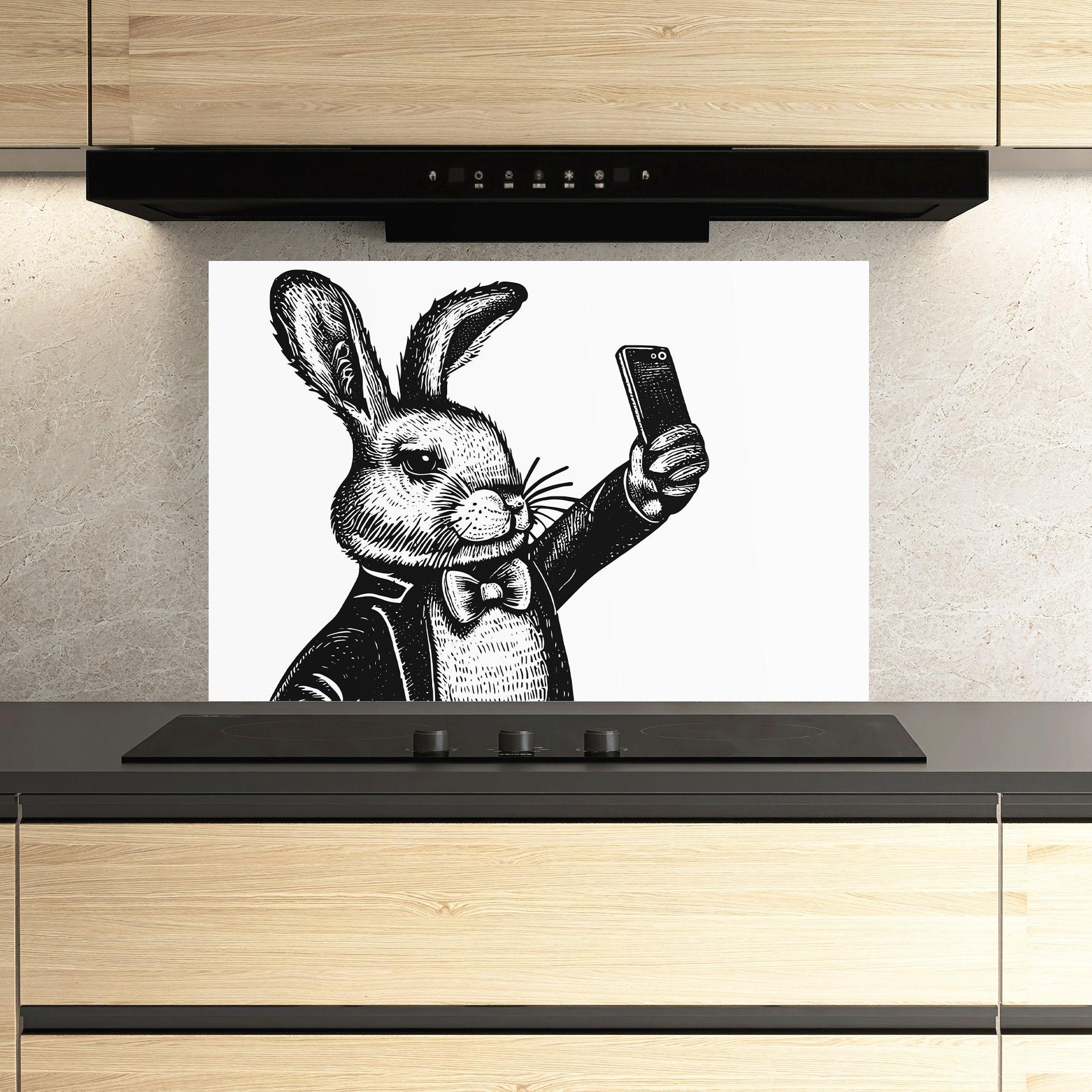 Panou Sticla Bucatarie Selfie Bunny mockup 3