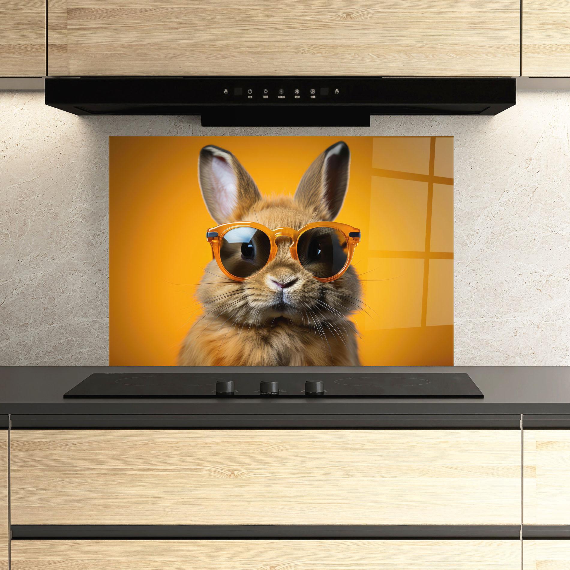 Panou Sticla Bucatarie Sunglasses Orange Rabbit mockup 3