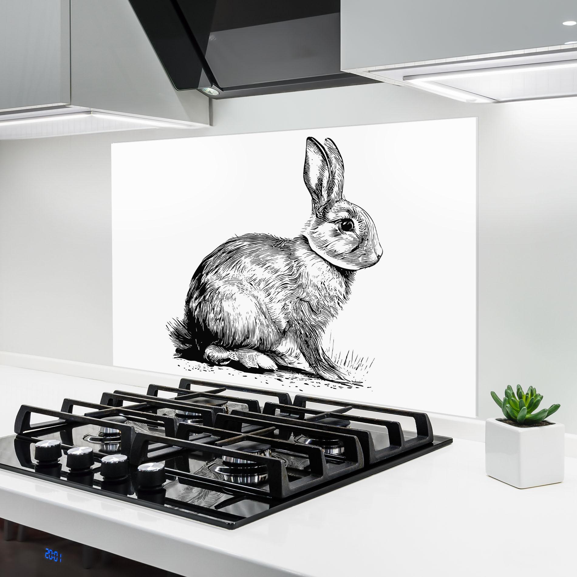 Panou Sticla Bucatarie Bunny Black Lines mockup 6