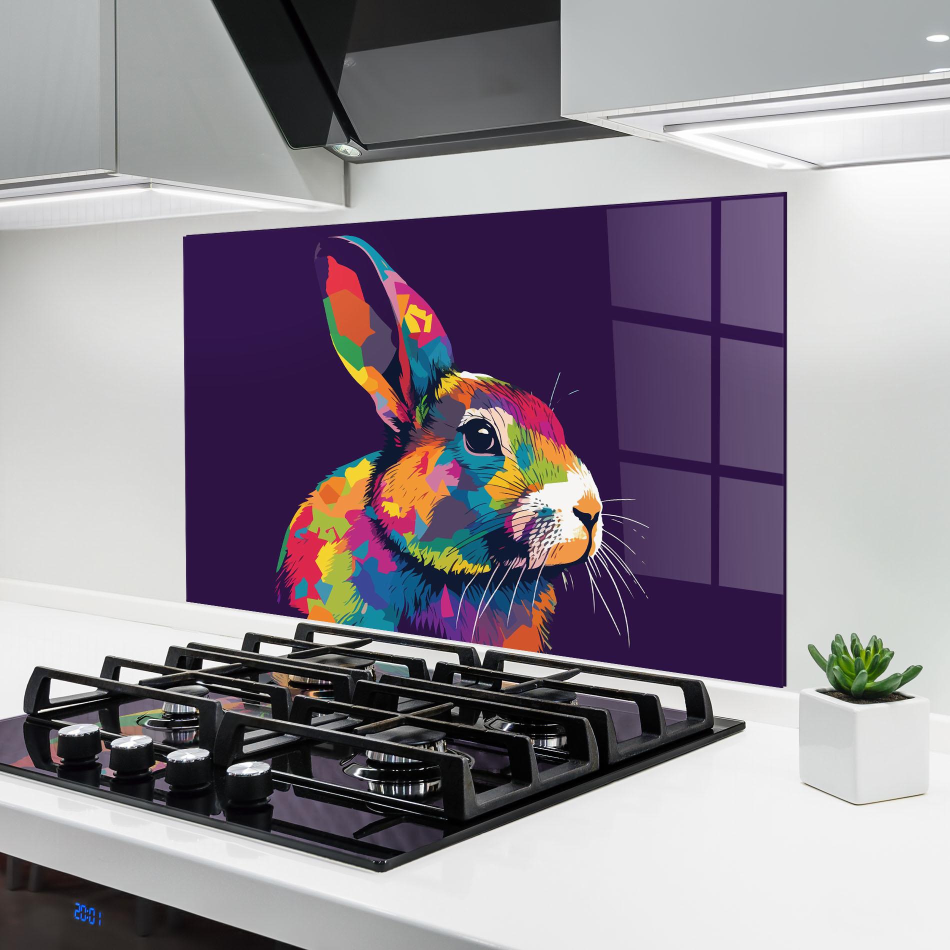 Panou Sticla Bucatarie Bunny On Purple mockup 6