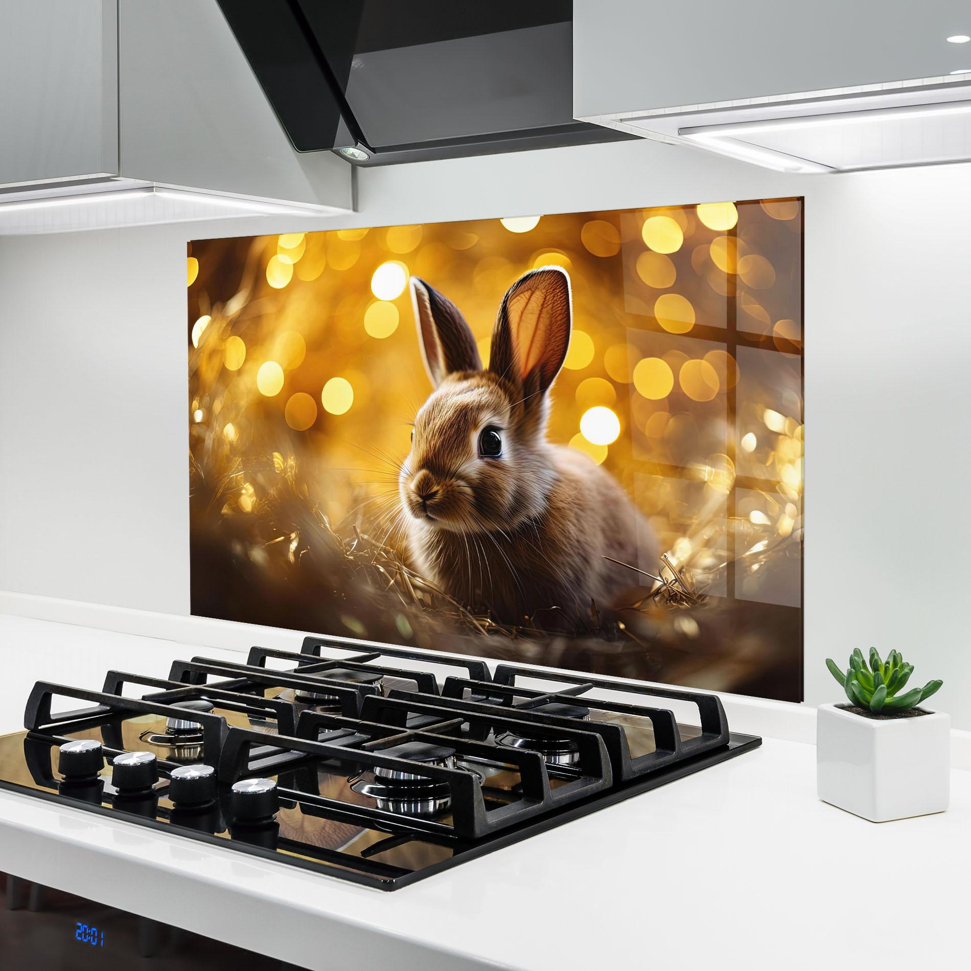 Panou Sticla Bucatarie Gold Lights Bunny mockup 6