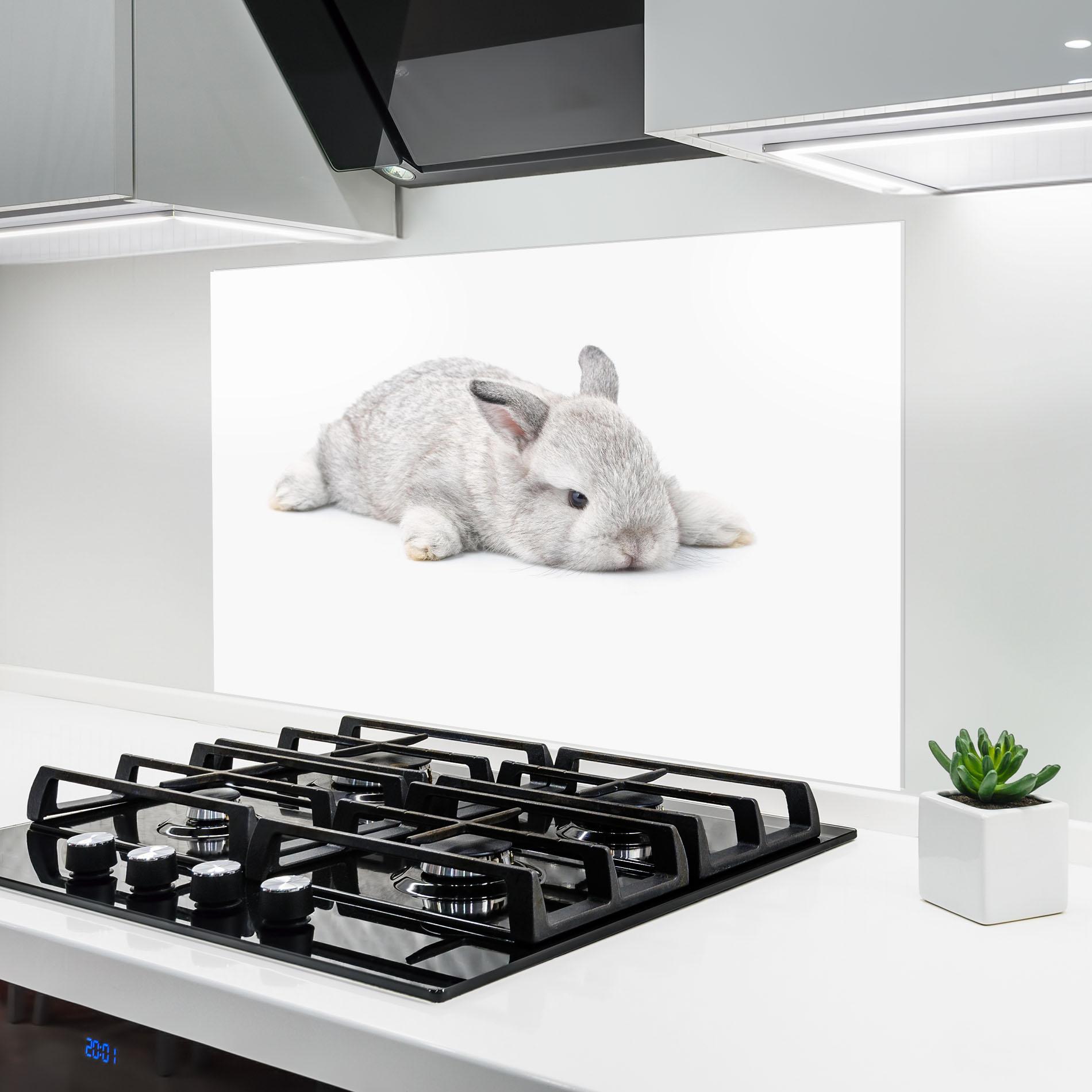 Panou Sticla Bucatarie Light Gray Bunny Sleeping mockup 6