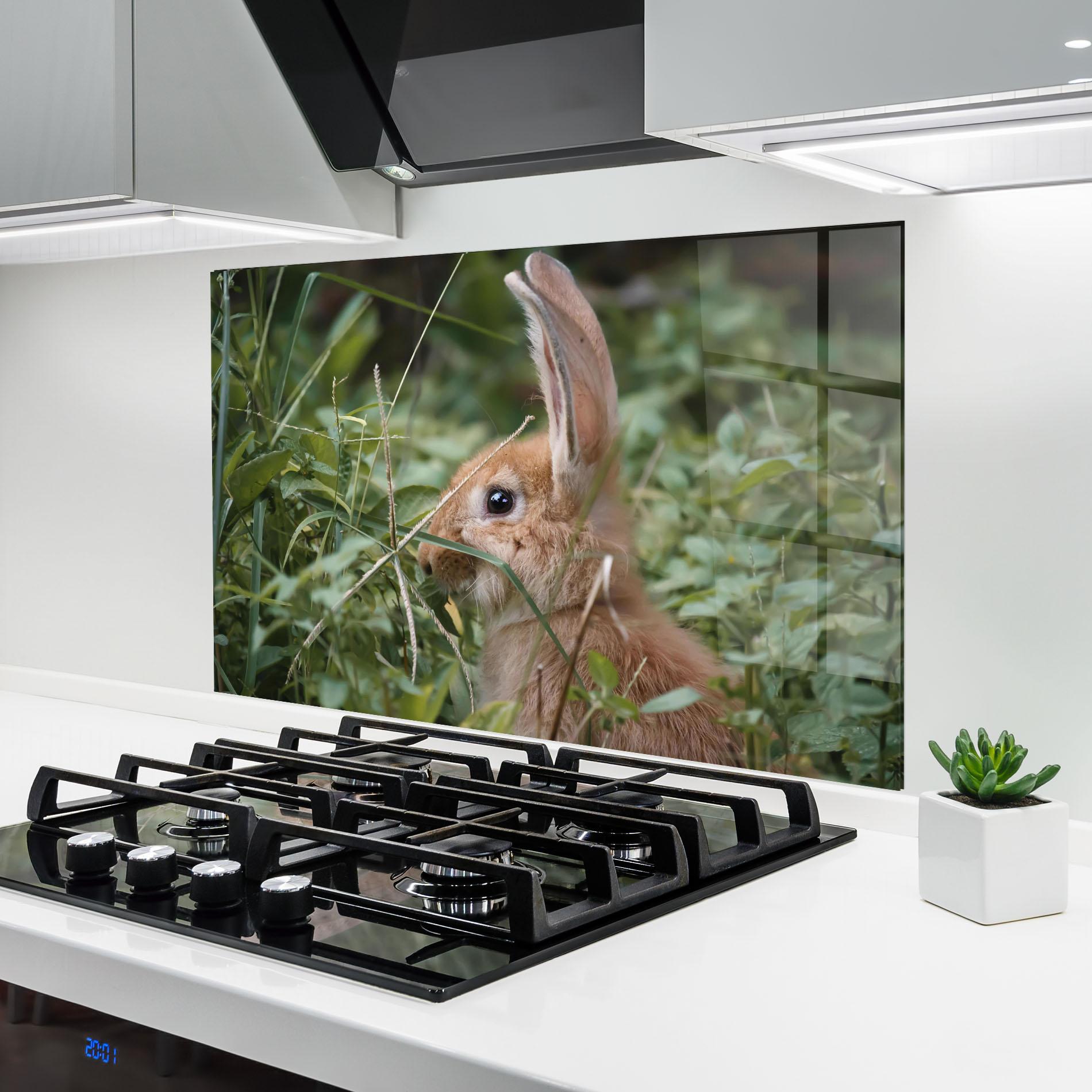 Panou Sticla Bucatarie Orange Bunny Hunting mockup 6