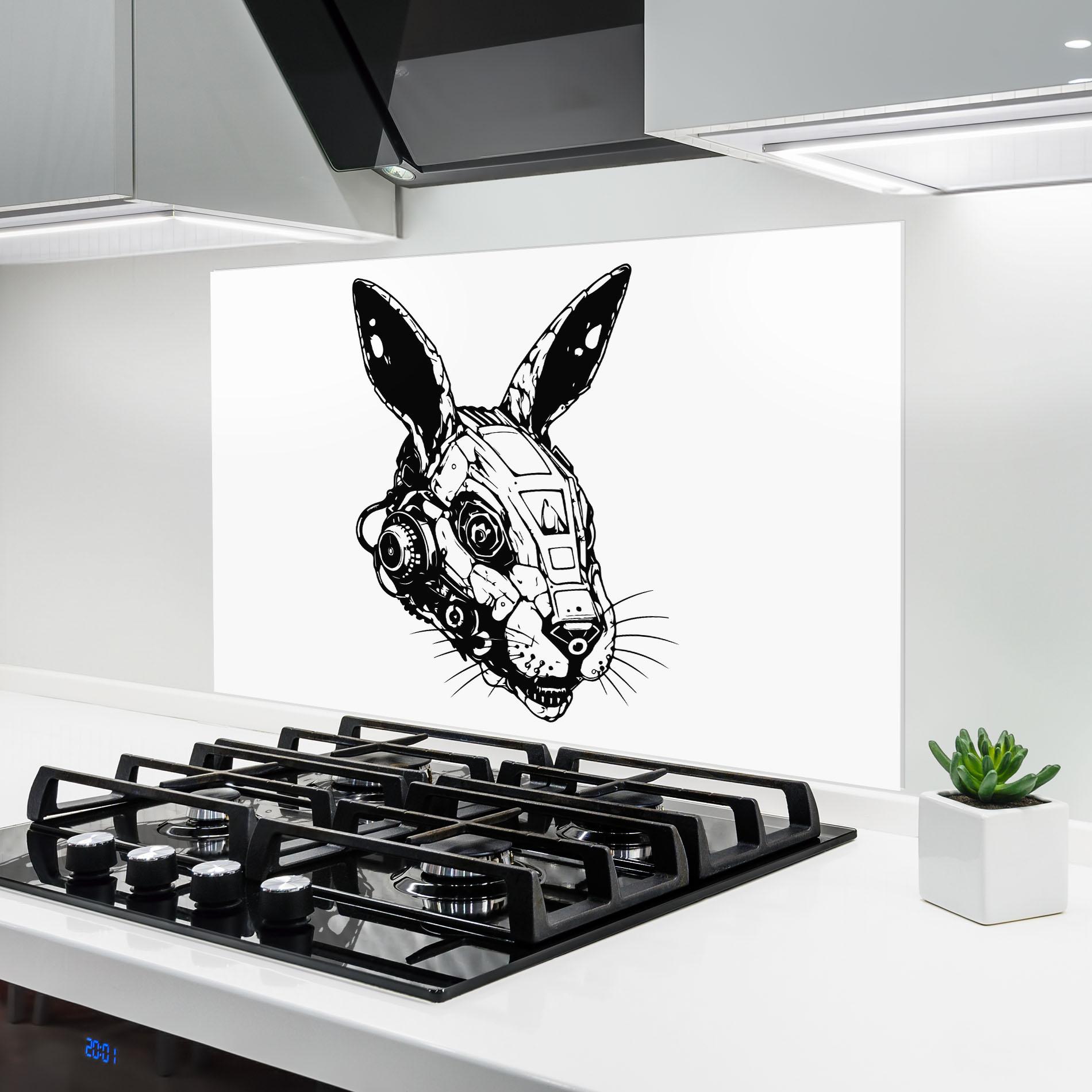Panou Sticla Bucatarie Rabbit Cyborg mockup 6