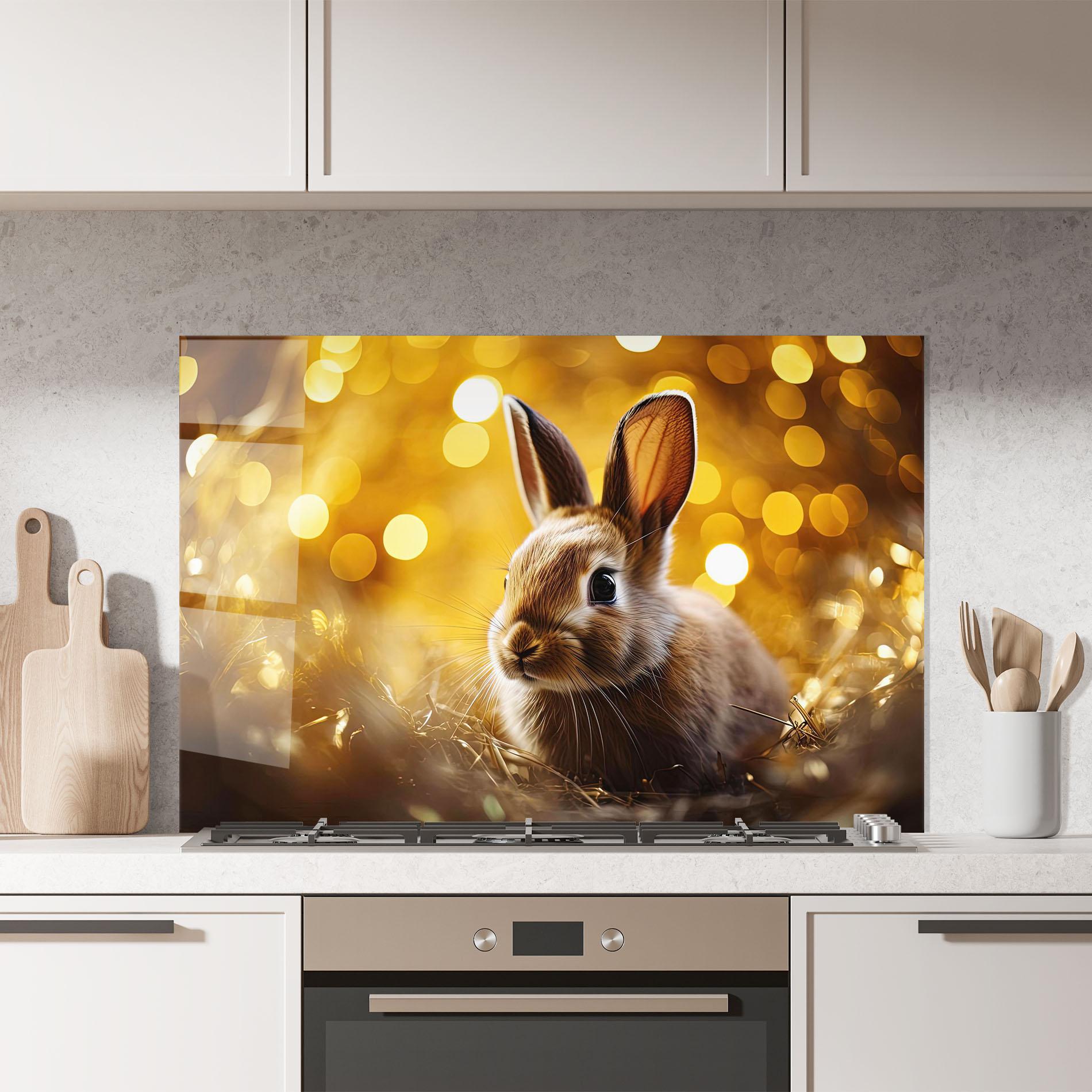 Panou Sticla Bucatarie Gold Lights Bunny mockup 7