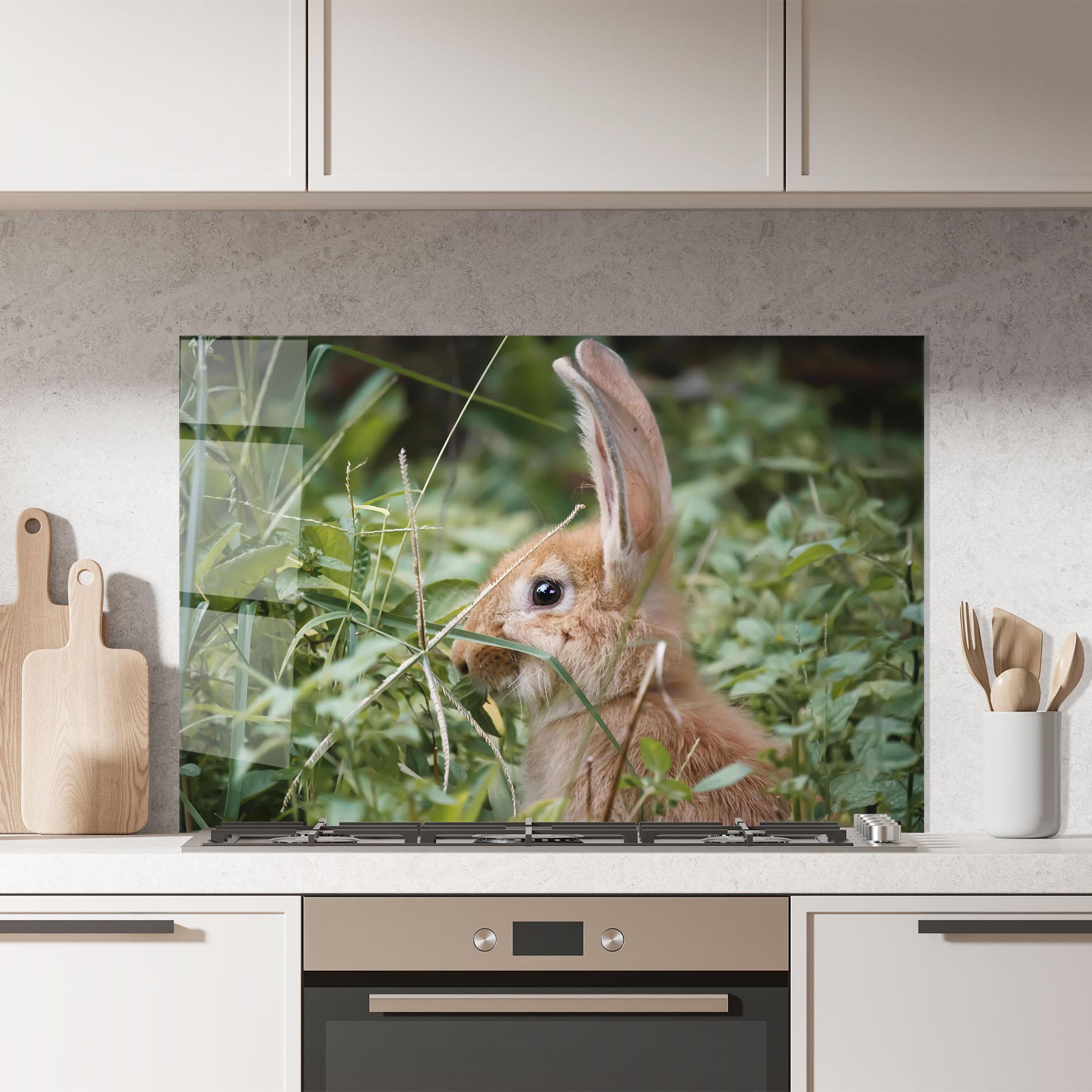 Panou Sticla Bucatarie Orange Bunny Hunting mockup 7