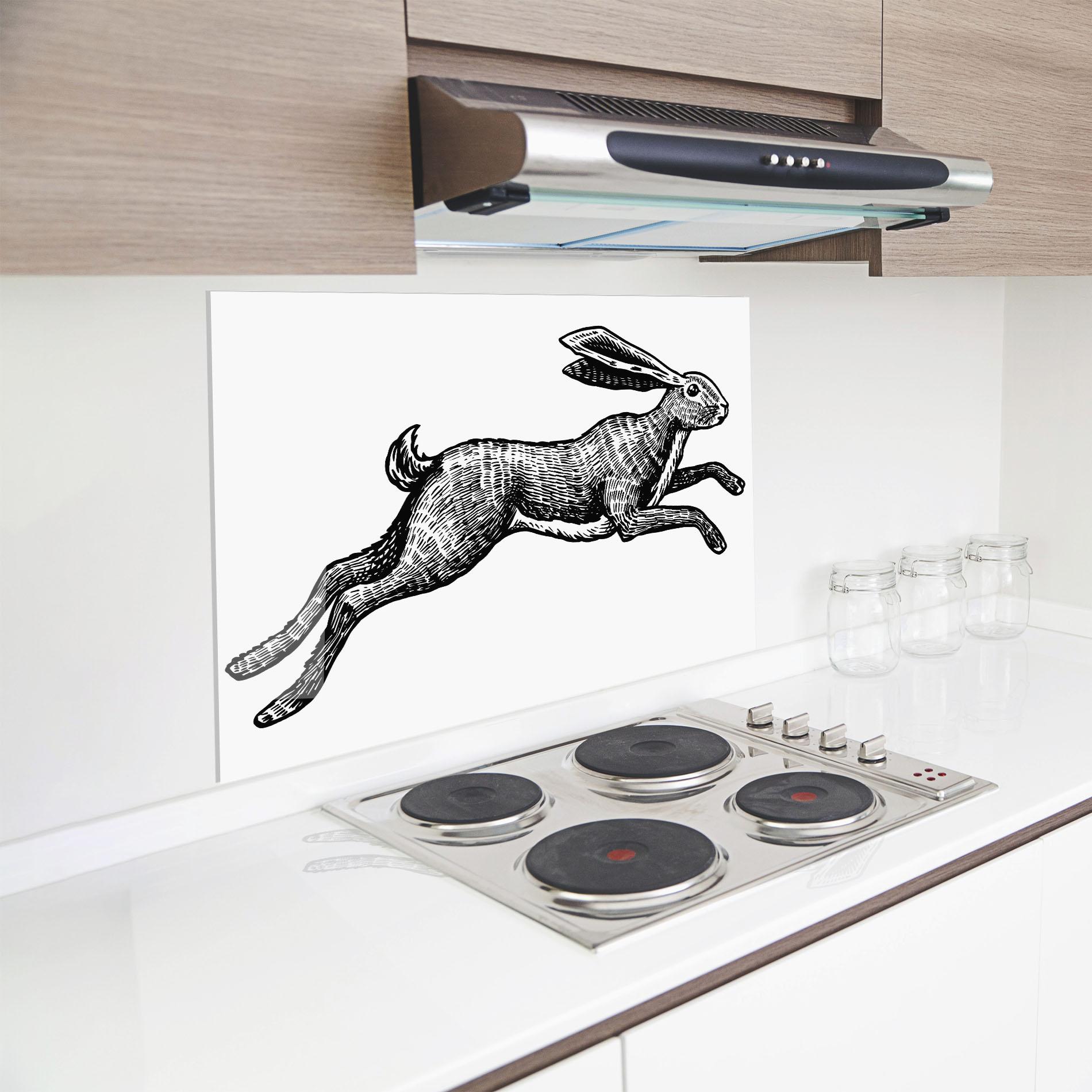 Panou Sticla Bucatarie Black Line Bunny mockup 8