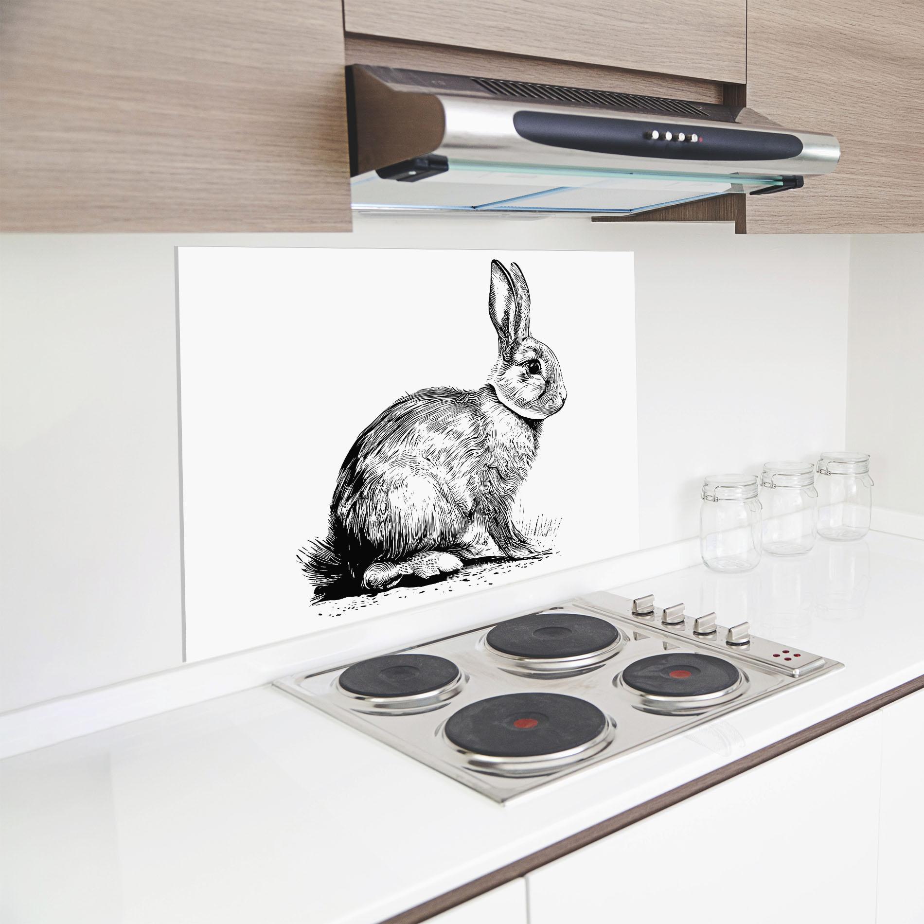 Panou Sticla Bucatarie Bunny Black Lines mockup 8