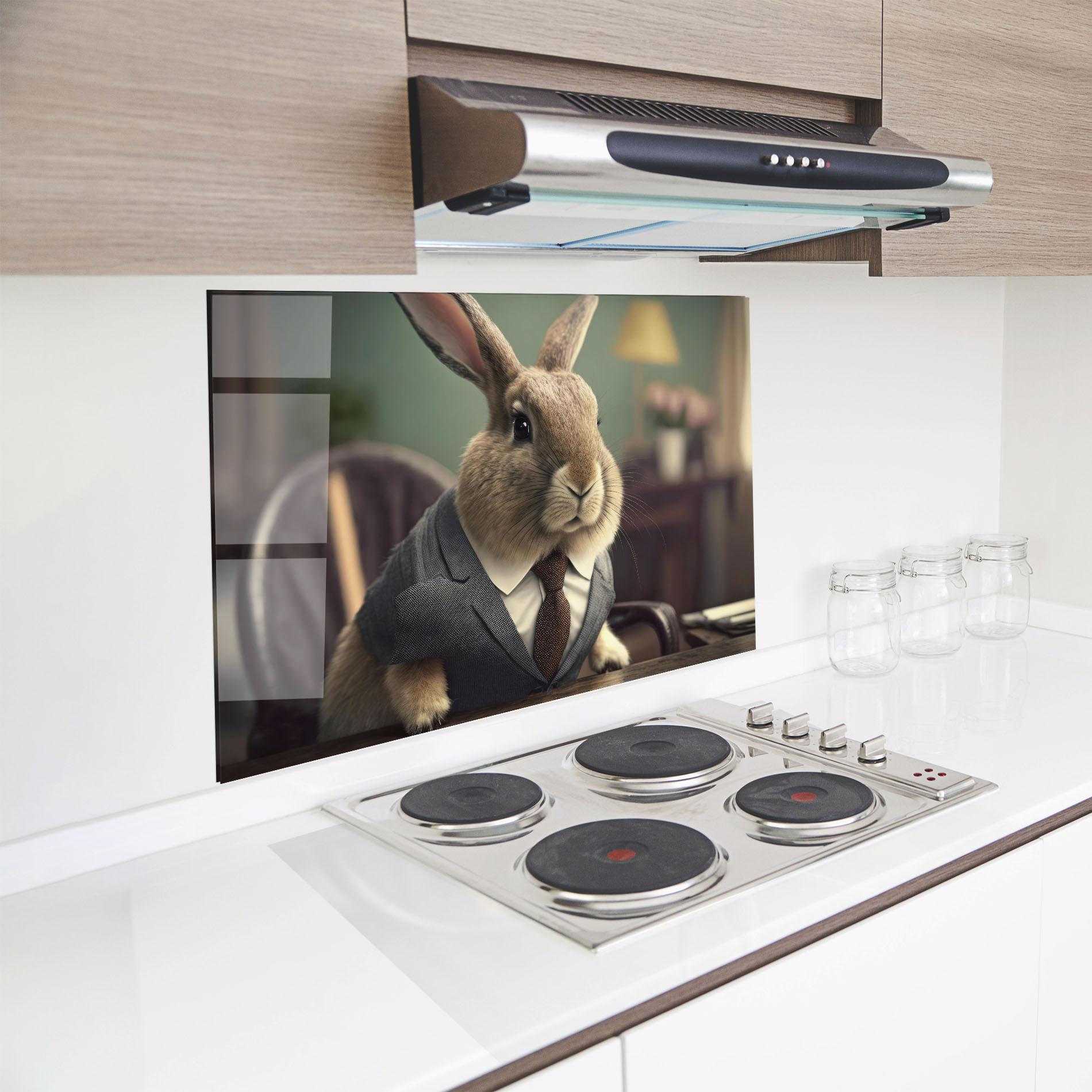 Panou Sticla Bucatarie Business Suit Bunny mockup 8