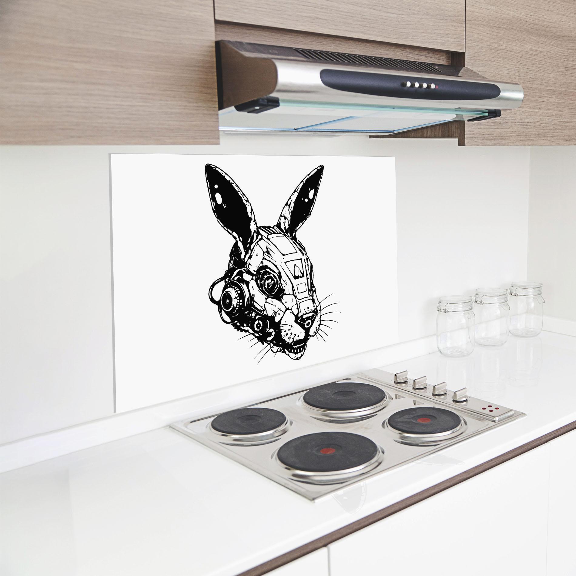Panou Sticla Bucatarie Rabbit Cyborg mockup 8