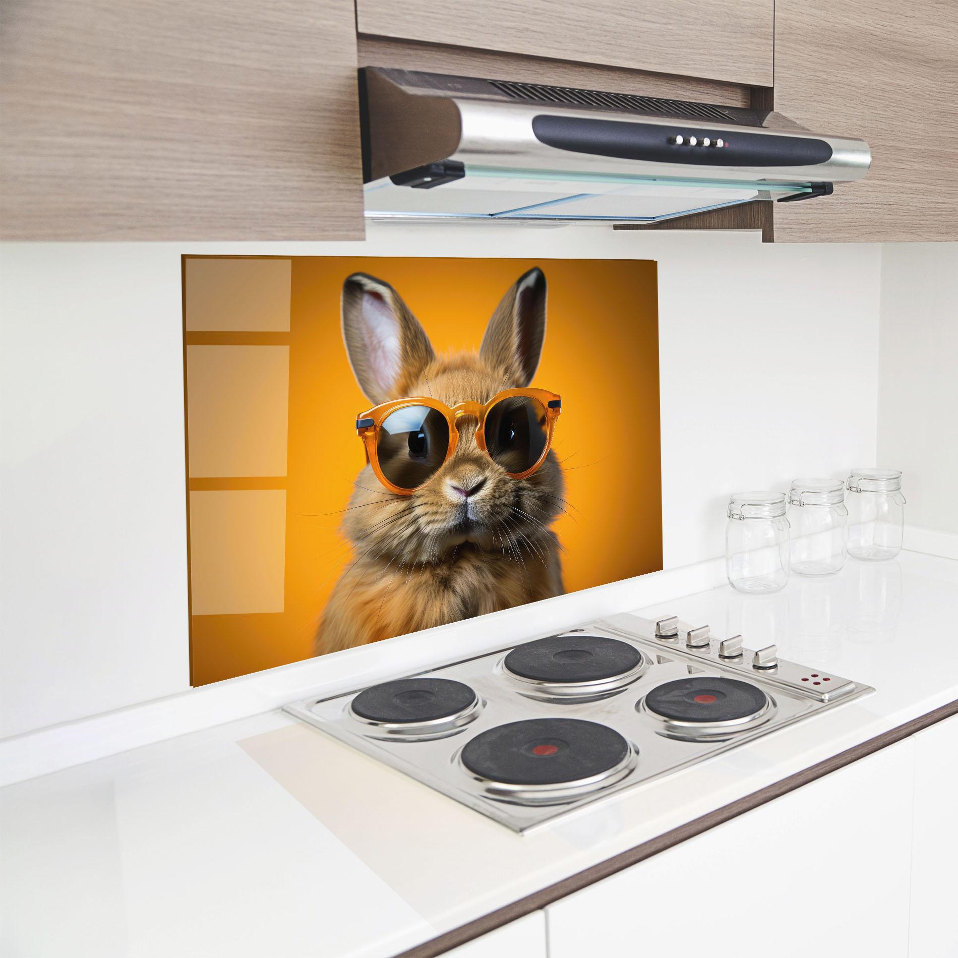 Panou Sticla Bucatarie Sunglasses Orange Rabbit mockup 8
