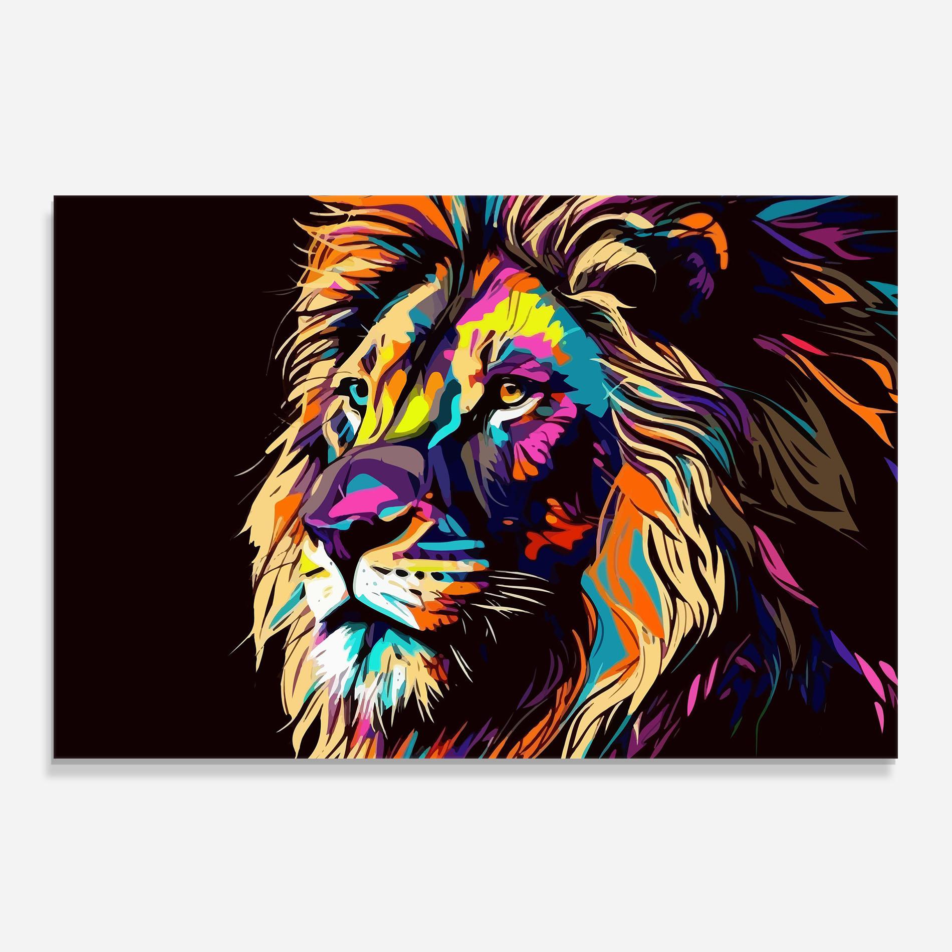 Panou Sticla Bucatarie Purple Orange Lion mockup 0