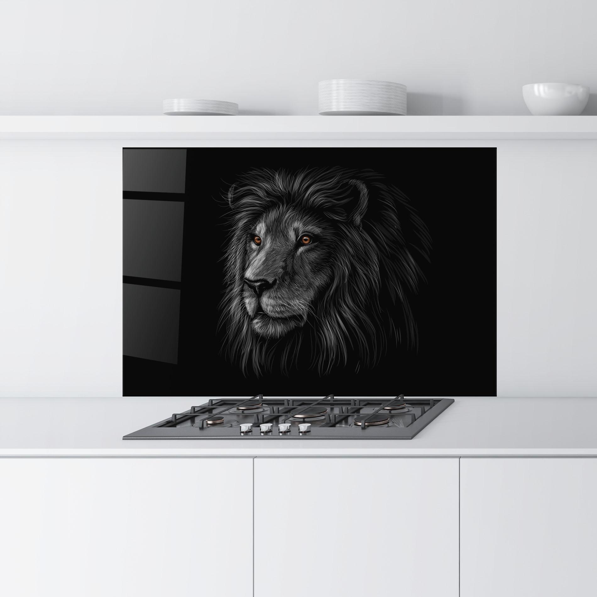 Panou Sticla Bucatarie Lion In Shadow mockup 9