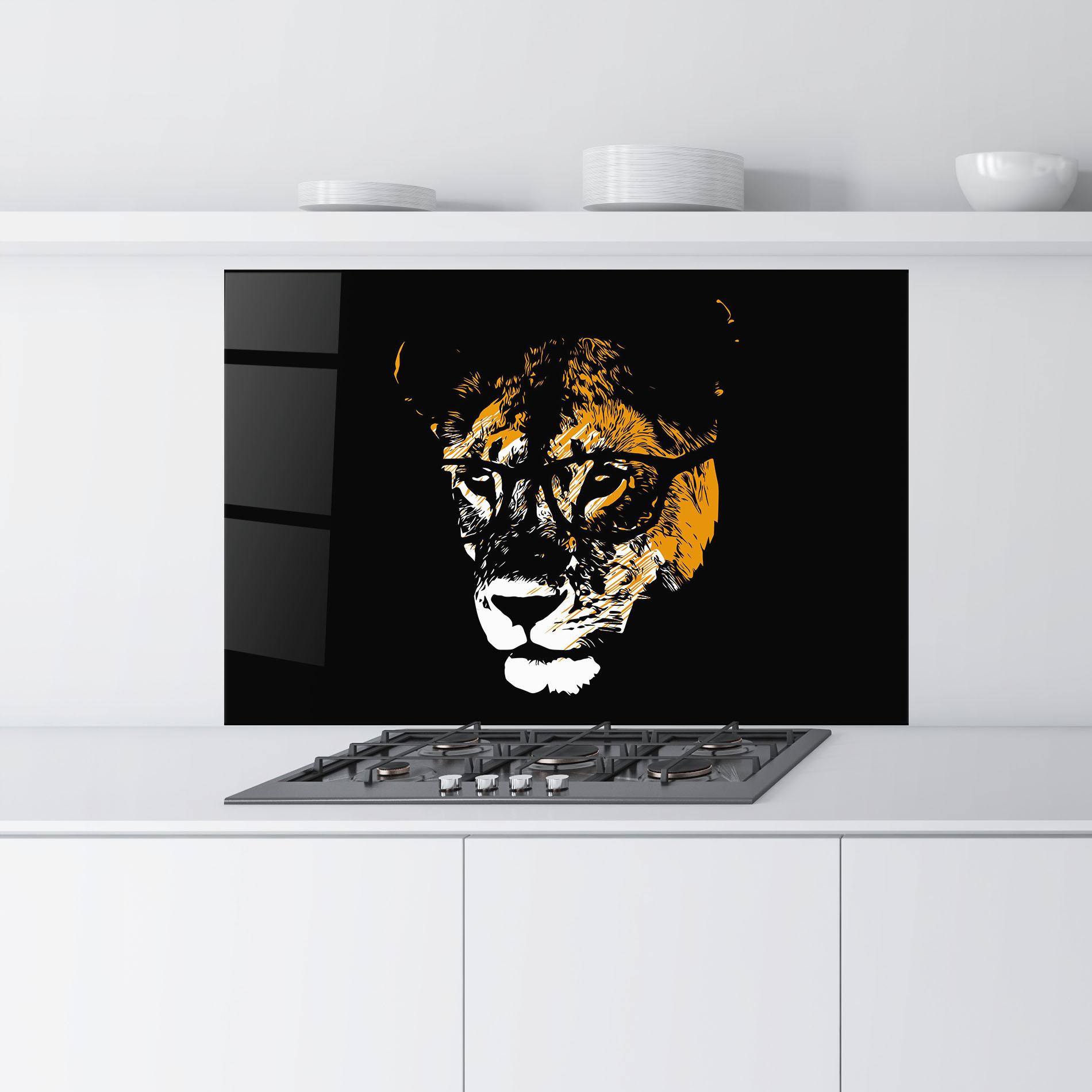Panou Sticla Bucatarie Lion With Glasses mockup 9