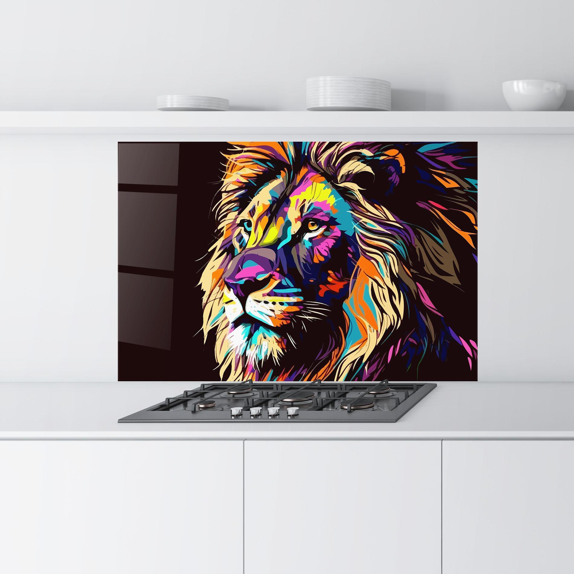 Panou Sticla Bucatarie Purple Orange Lion mockup 9