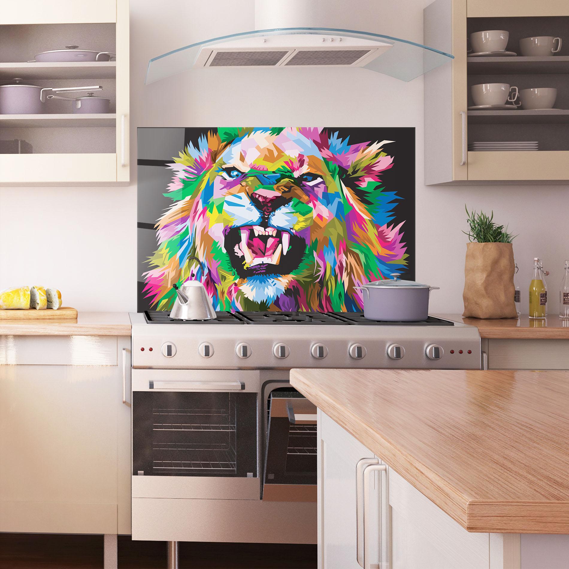 Panou Sticla Bucatarie Angry Lion Eyes mockup 1