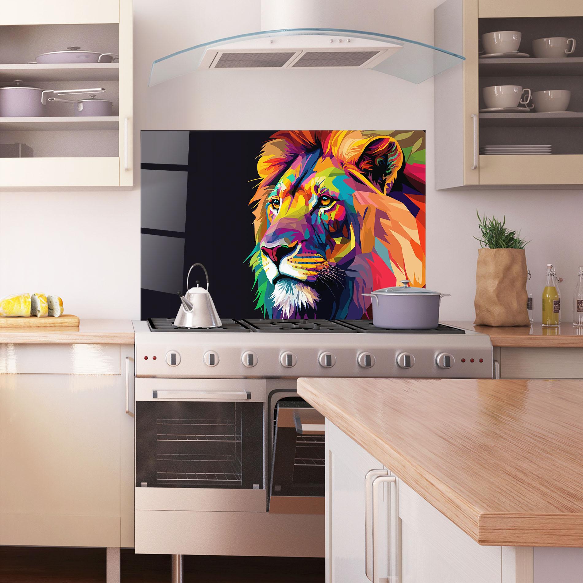Panou Sticla Bucatarie Colorful Lion mockup 1