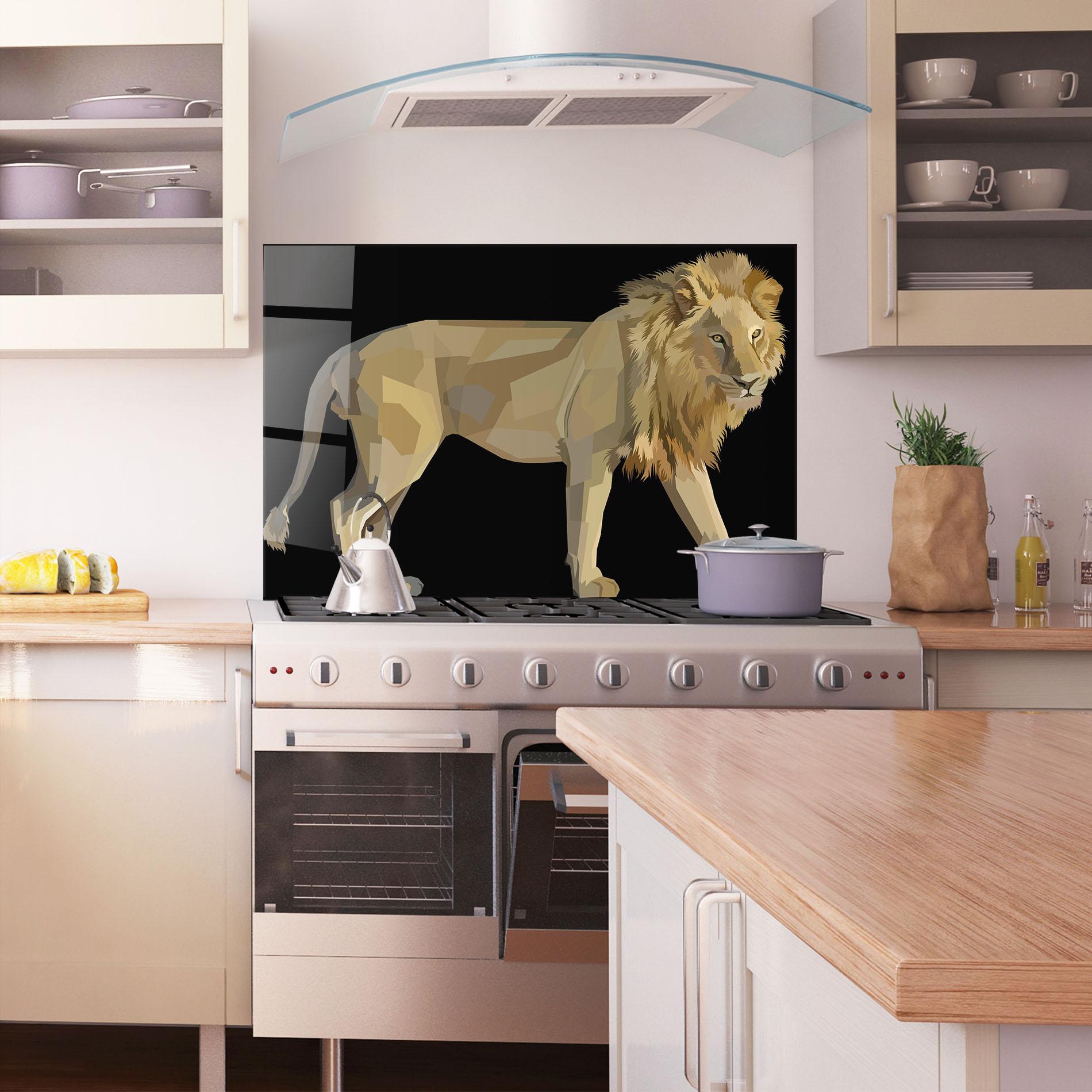 Panou Sticla Bucatarie Lion Art On Black mockup 1