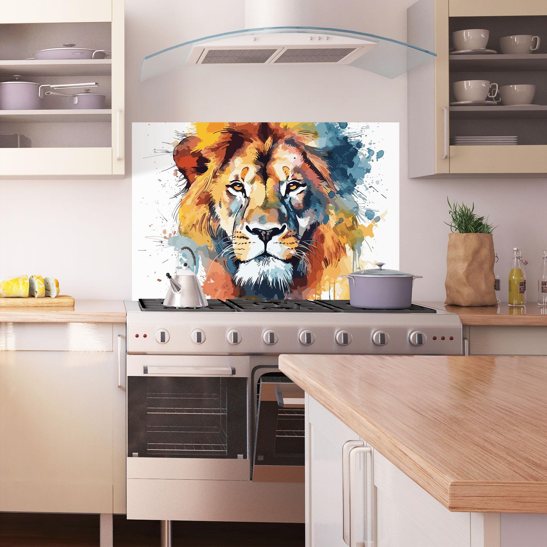 Panou Sticla Bucatarie Lion Head Art mockup 1